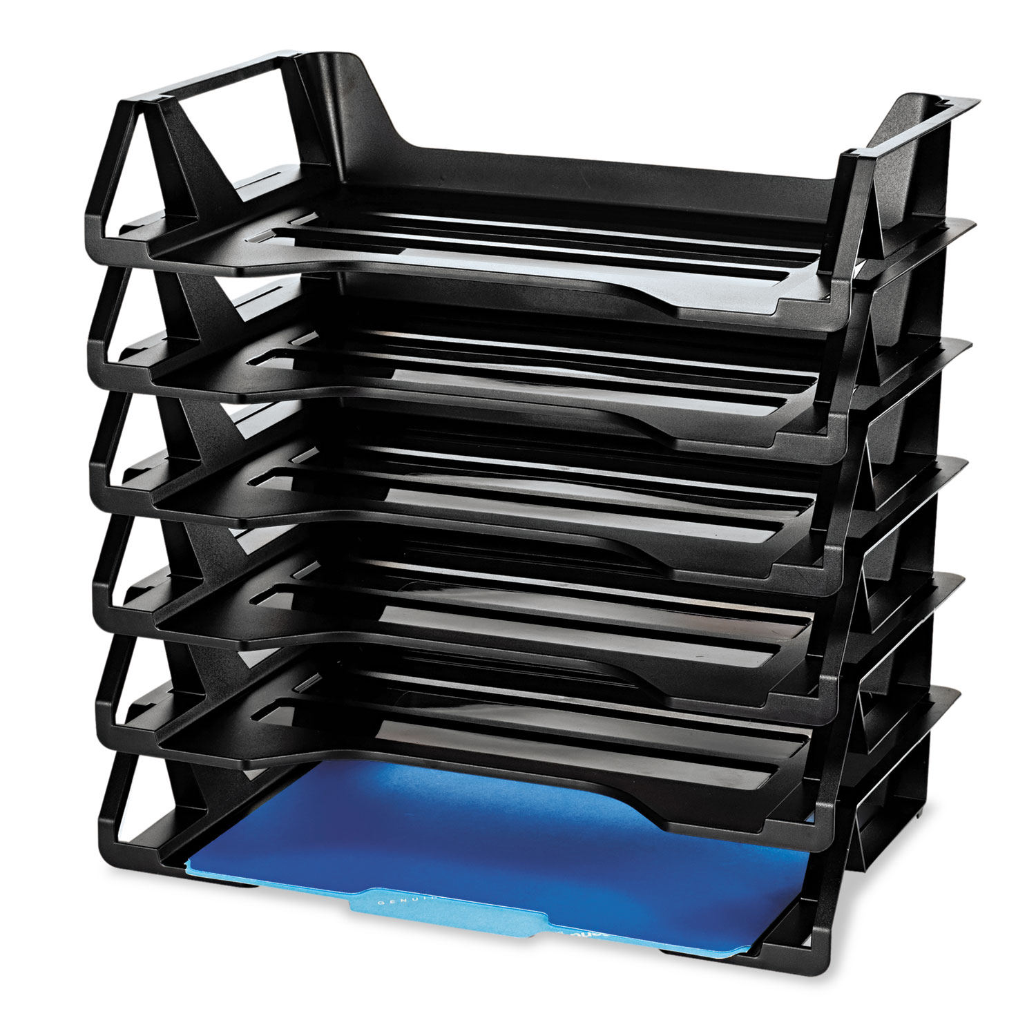 Recycled Side Load Desk Tray, 6 Sections, Letter Size Files, 15.13" x 8.88" x 15", Black, 6/Pack