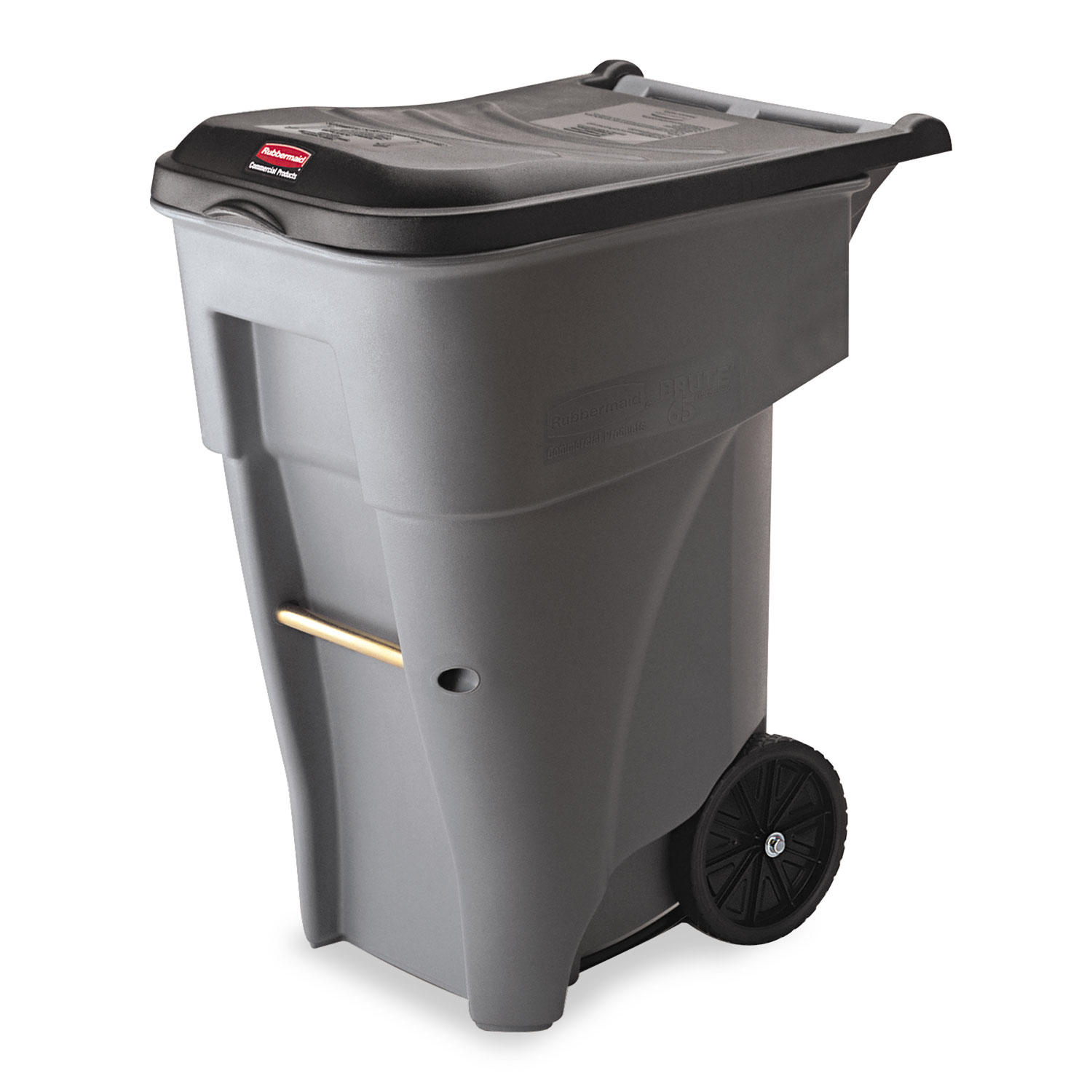  Rubbermaid Commercial FG9W2100GRAY Brute Rollout Heavy-Duty Waste Container, Square, Polyethylene, 65 gal, Gray (RCP9W21GY) 