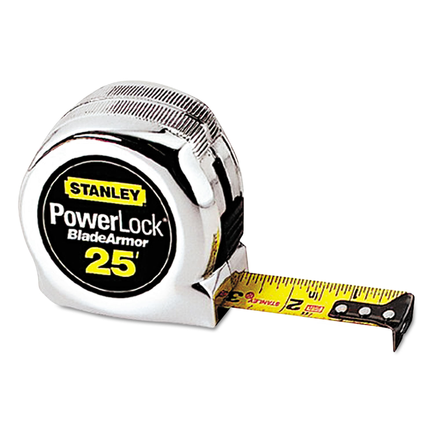 Powerlock Reinforced Tape Rule, 1 x 25ft, Plastic Case, Chrome, 1/16 Grad