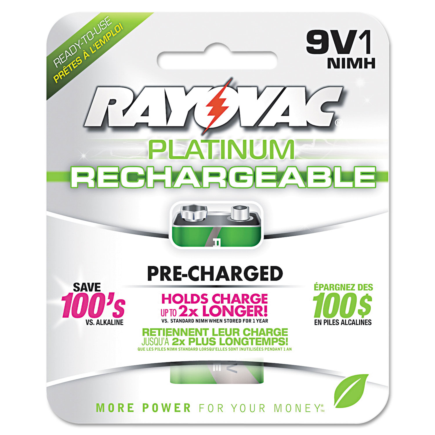 Recharge Plus NiMH Batteries, 9V, 1/Pack