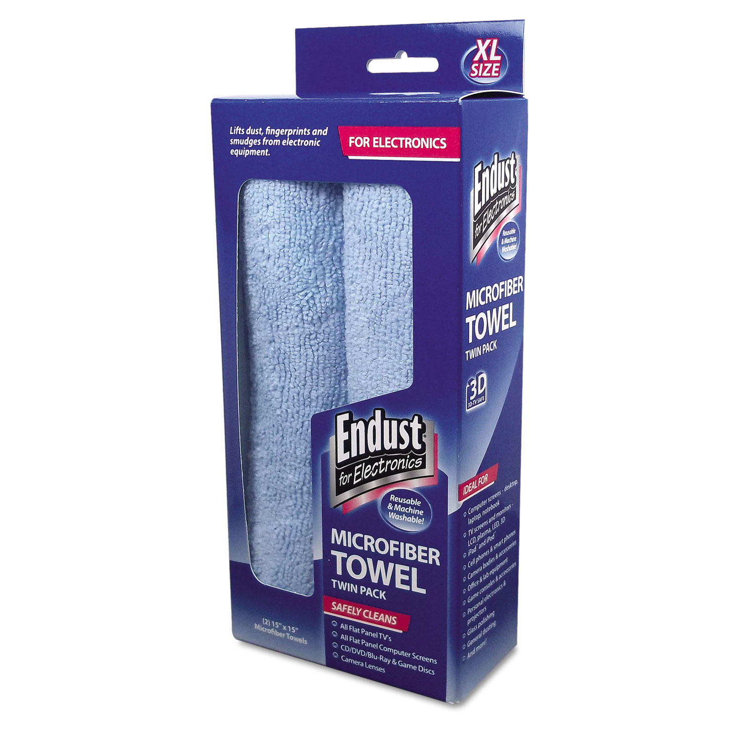  Endust for Electronics 11421 Large-Sized Microfiber Towels Two-Pack, 15 x 15, Unscented, Blue, 2/Pack (END11421) 