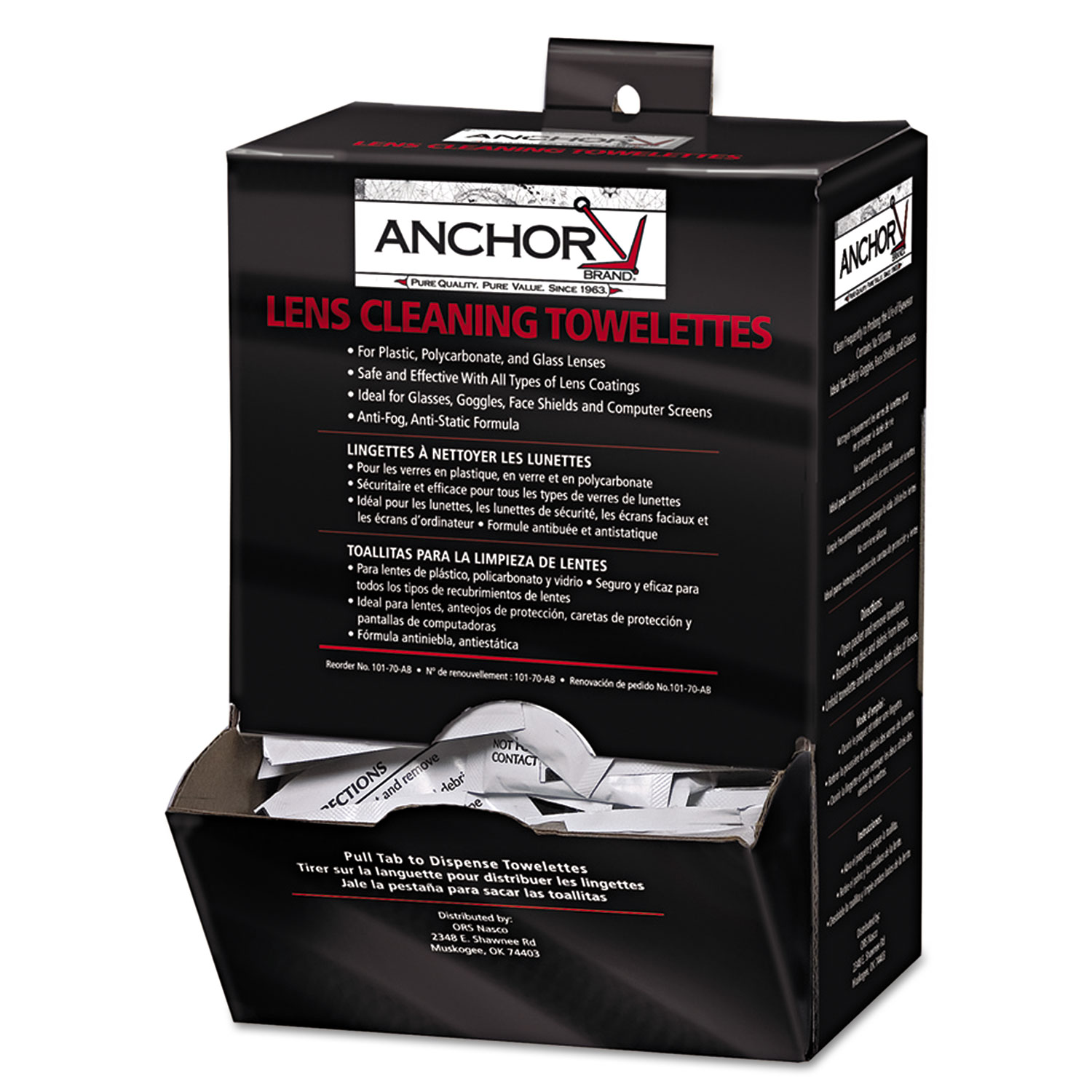  Anchor Brand AB-70 Lens Cleaning Towelettes, 5 in x 8, White, 100/Box (ANR70AB) 