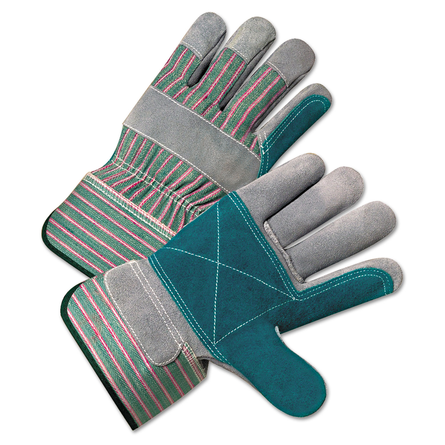  Anchor Brand 500DP 2000 Series Leather Palm Gloves, Gray/Green/Red, Large, 12 Pairs (ANR2300) 