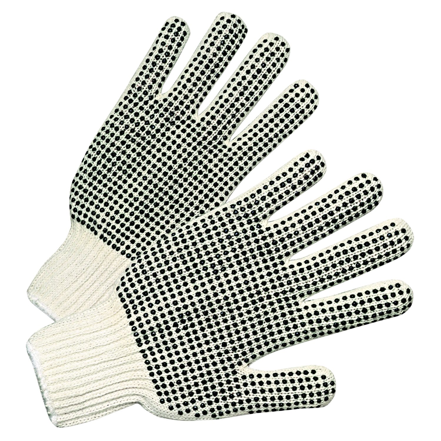 Double PVC-Dotted String Knit Gloves, Natural White/Black, Large, Dozen ...