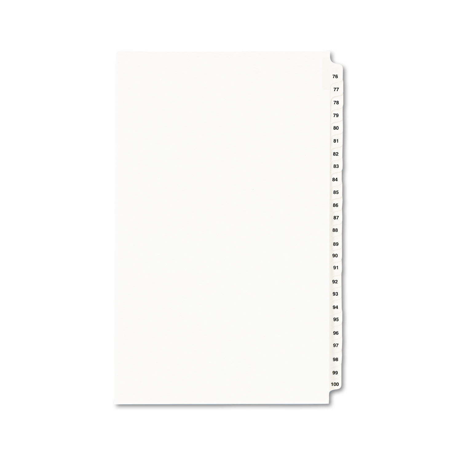 Avery-Style Legal Exhibit Side Tab Divider, Title: 76-100, 14 x 8 1/2, White
