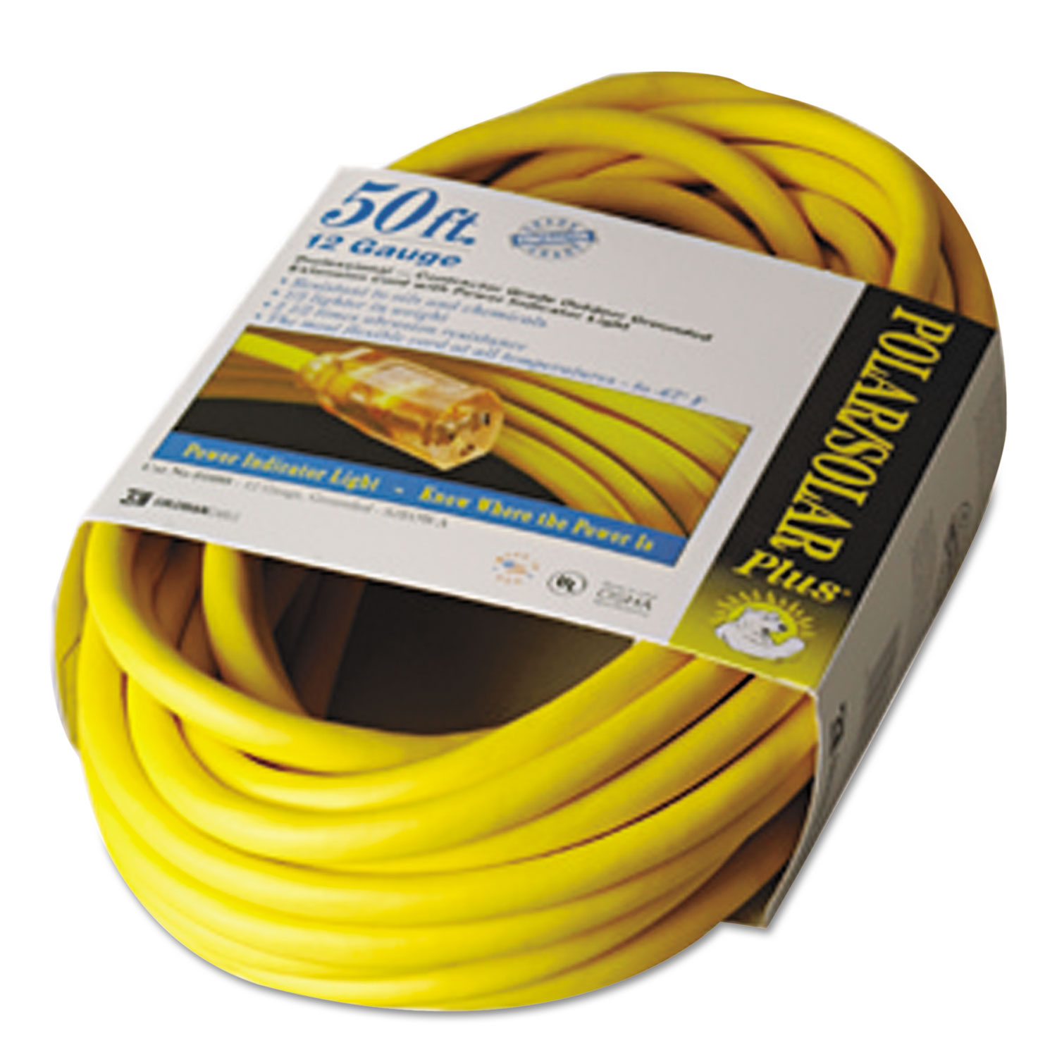  CCI 016880002 Polar/Solar Indoor-Outdoor Extension Cord With Lighted End, 50ft, Yellow (COC01688) 