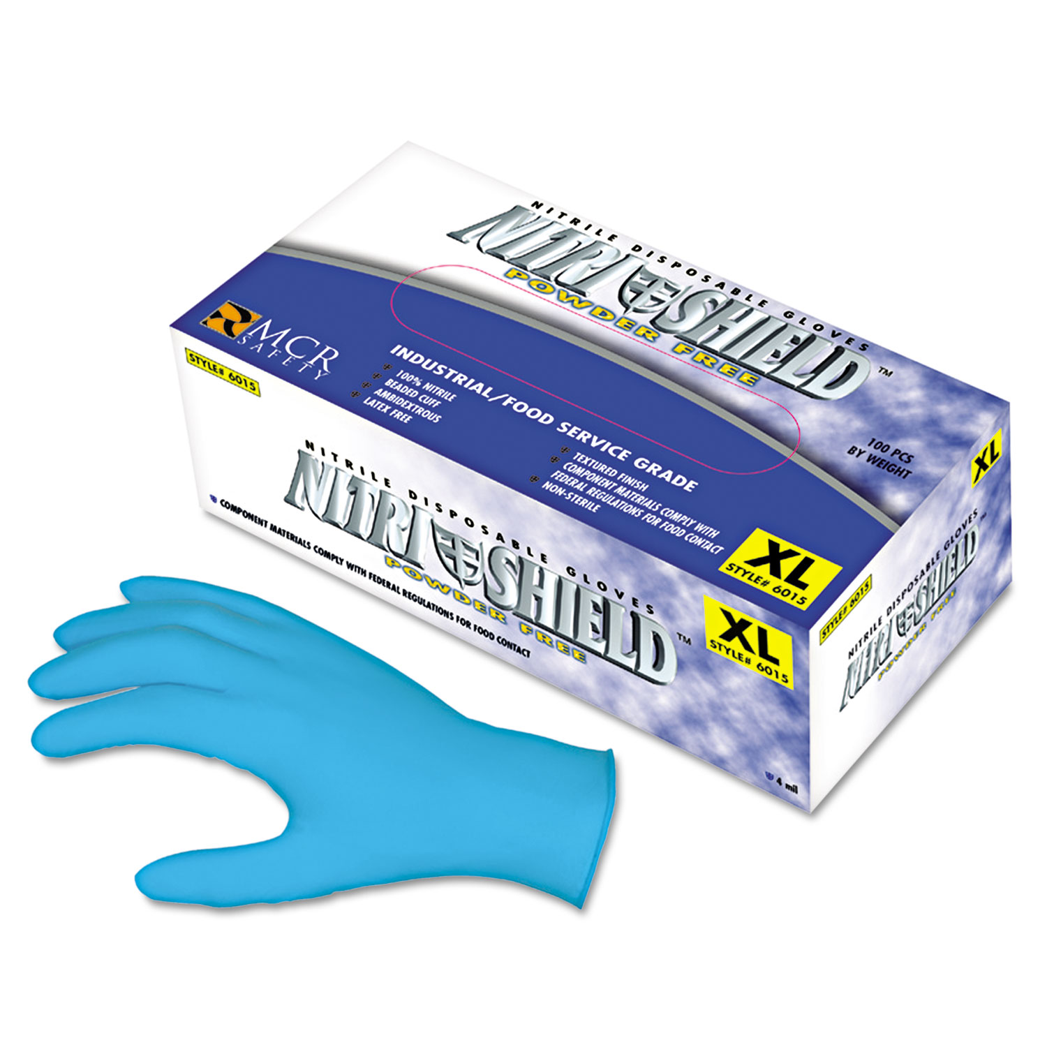  MCR Safety 6015L Disposable Nitrile Gloves, Large, 4 mil, Powder-Free (MPG6015L) 