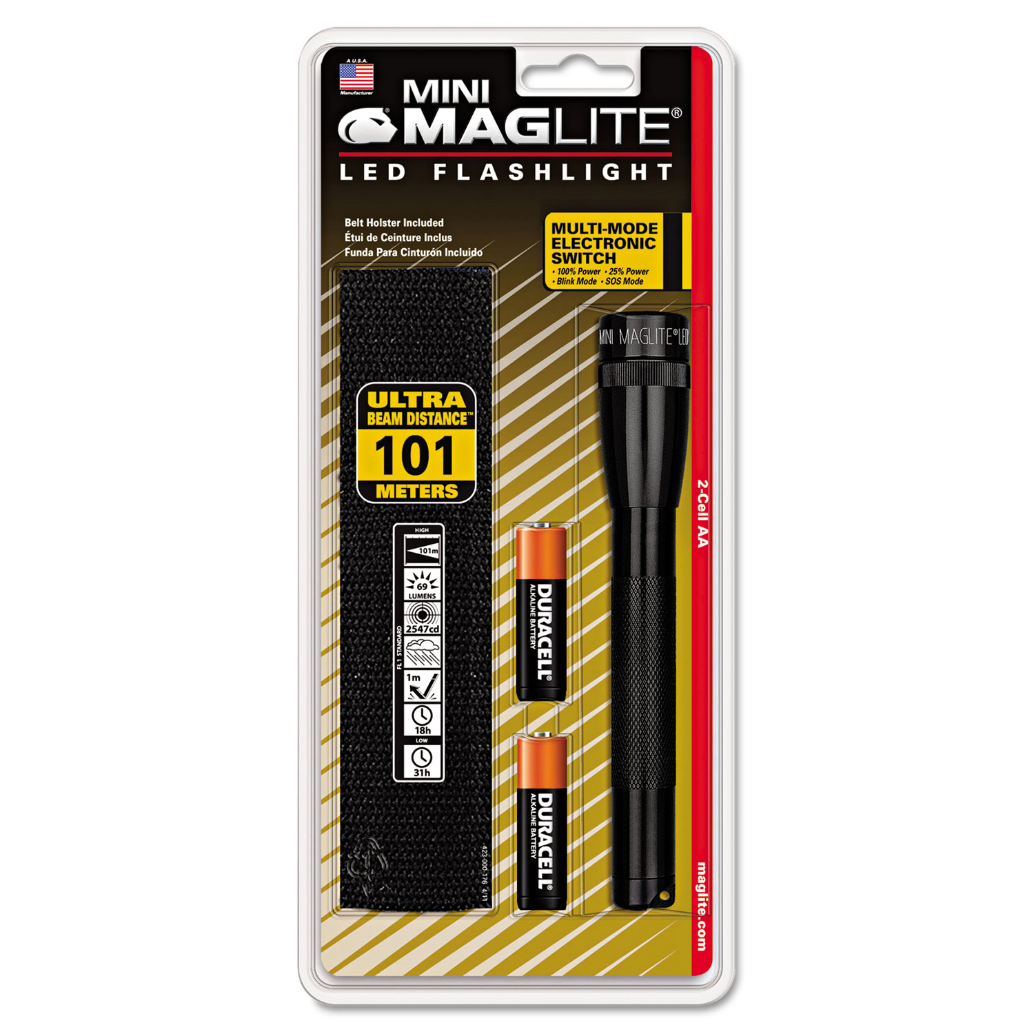  Maglite SP2201HJ Mini LED Flashlight, 2 AA Batteries (Included), Black (MGLSP2201H) 