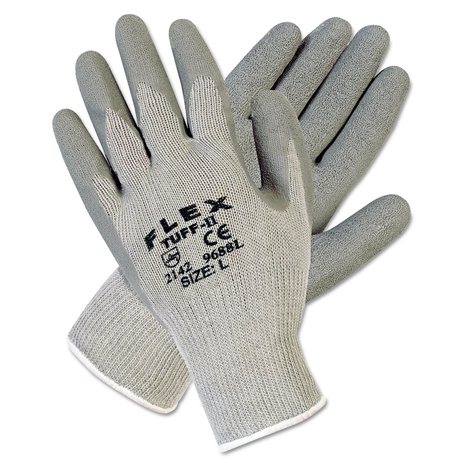  MCR Safety 127-9688L FlexTuff Latex Dipped Gloves, Gray, Large, 12 Pairs (MPG9688L) 