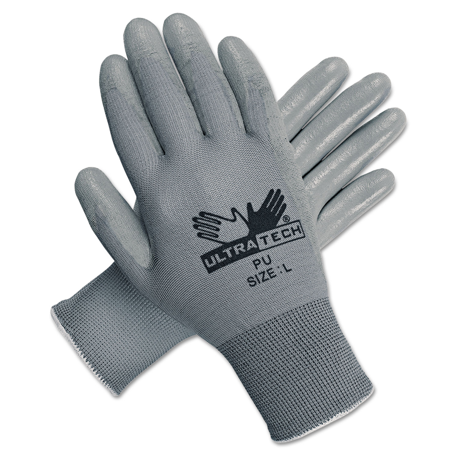  MCR Safety 9696L Ultra Tech Tactile Dexterity Work Gloves, White/Gray, Large, 12 Pairs (MPG9696L) 