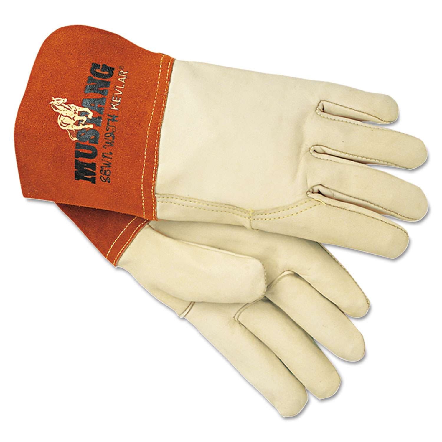  MCR Safety 4950L Mustang MIG/TIG Leather Welding Gloves, White/Russet, Large, 12 Pairs (MPG4950L) 