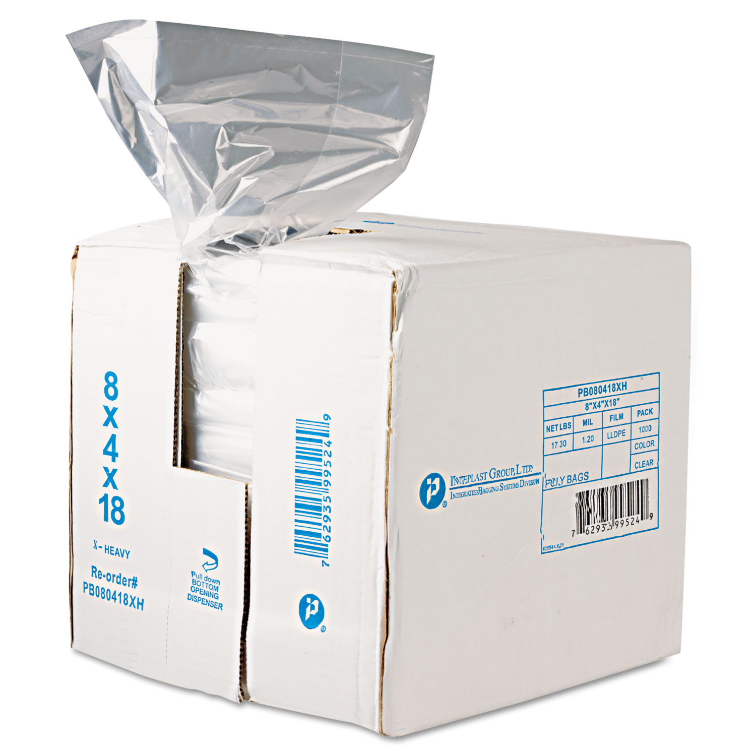  Inteplast Group PB080418R Food Bags, 8 qt, 0.68 mil, 8 x 18, Clear, 1,000/Carton (IBSPB080418R) 