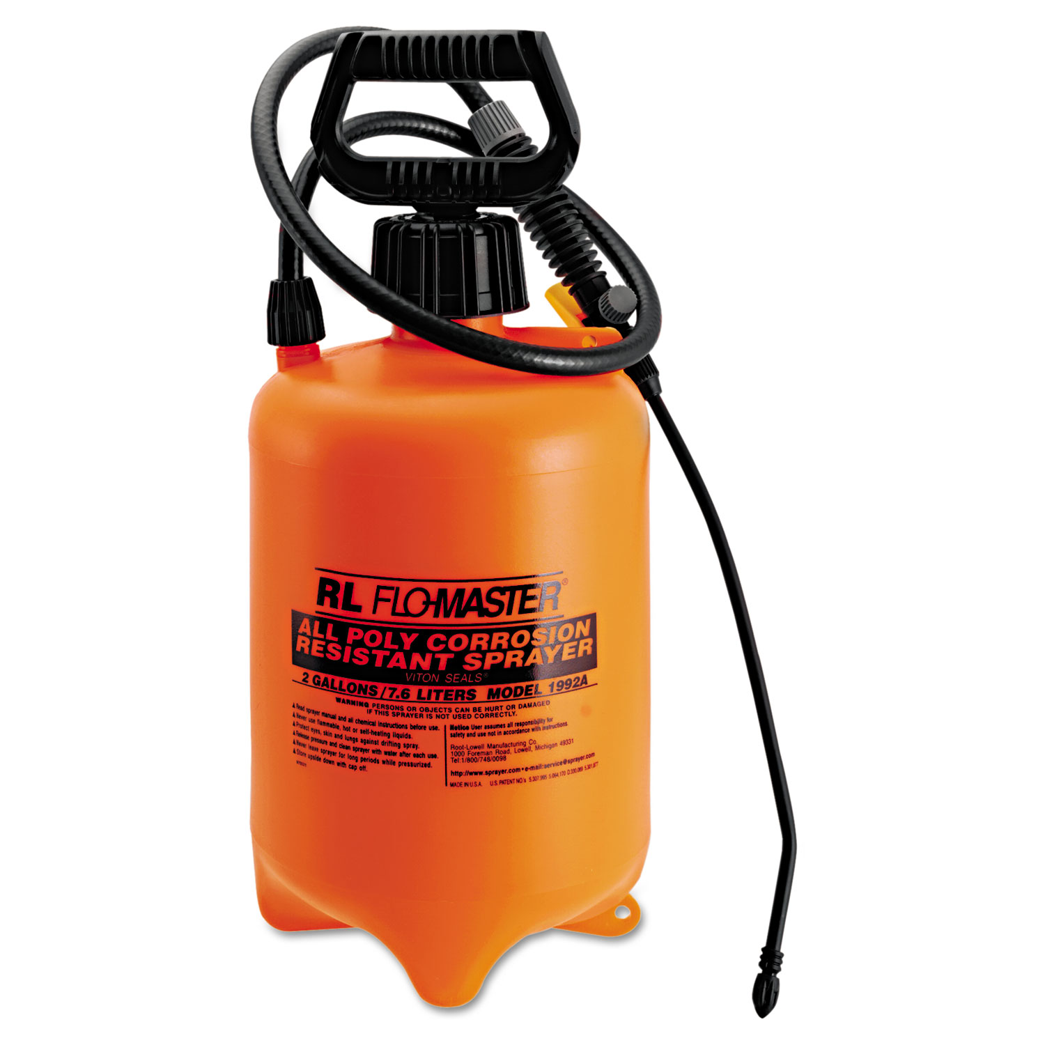 Acid-Resistant Sprayer, Wand w/Nozzle, 2gal, Polyethylene, Orange/Black
