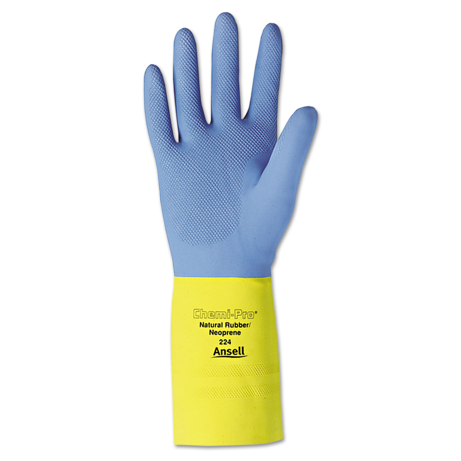 Chemi-Pro Neoprene Gloves, Blue/Yellow, Size 10, 12 Pairs