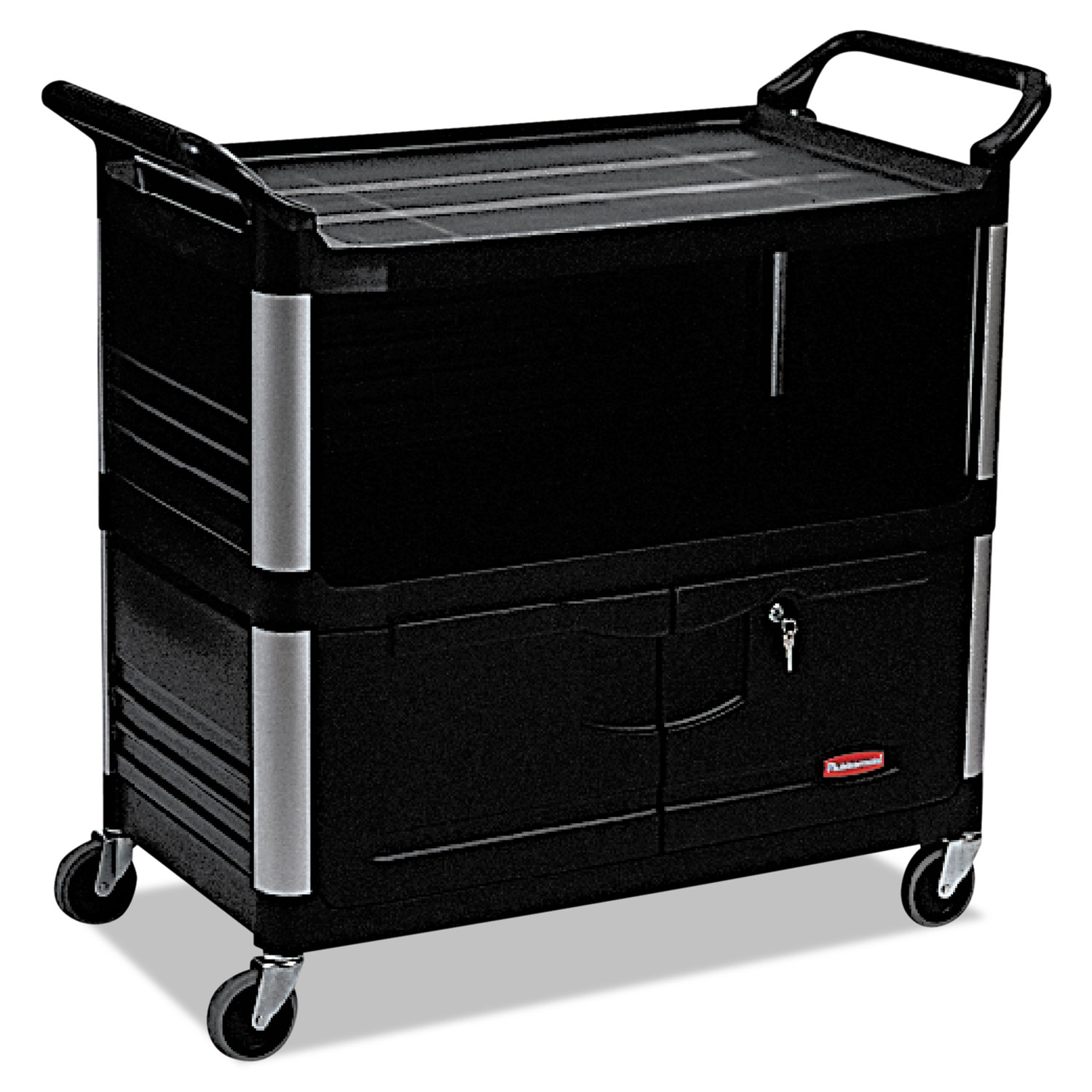  Rubbermaid Commercial 409500BLA Xtra Equipment Cart, 300-lb Capacity, Three-Shelf, 20.75w x 40.63d x 37.8h, Black (RCP4095BLA) 