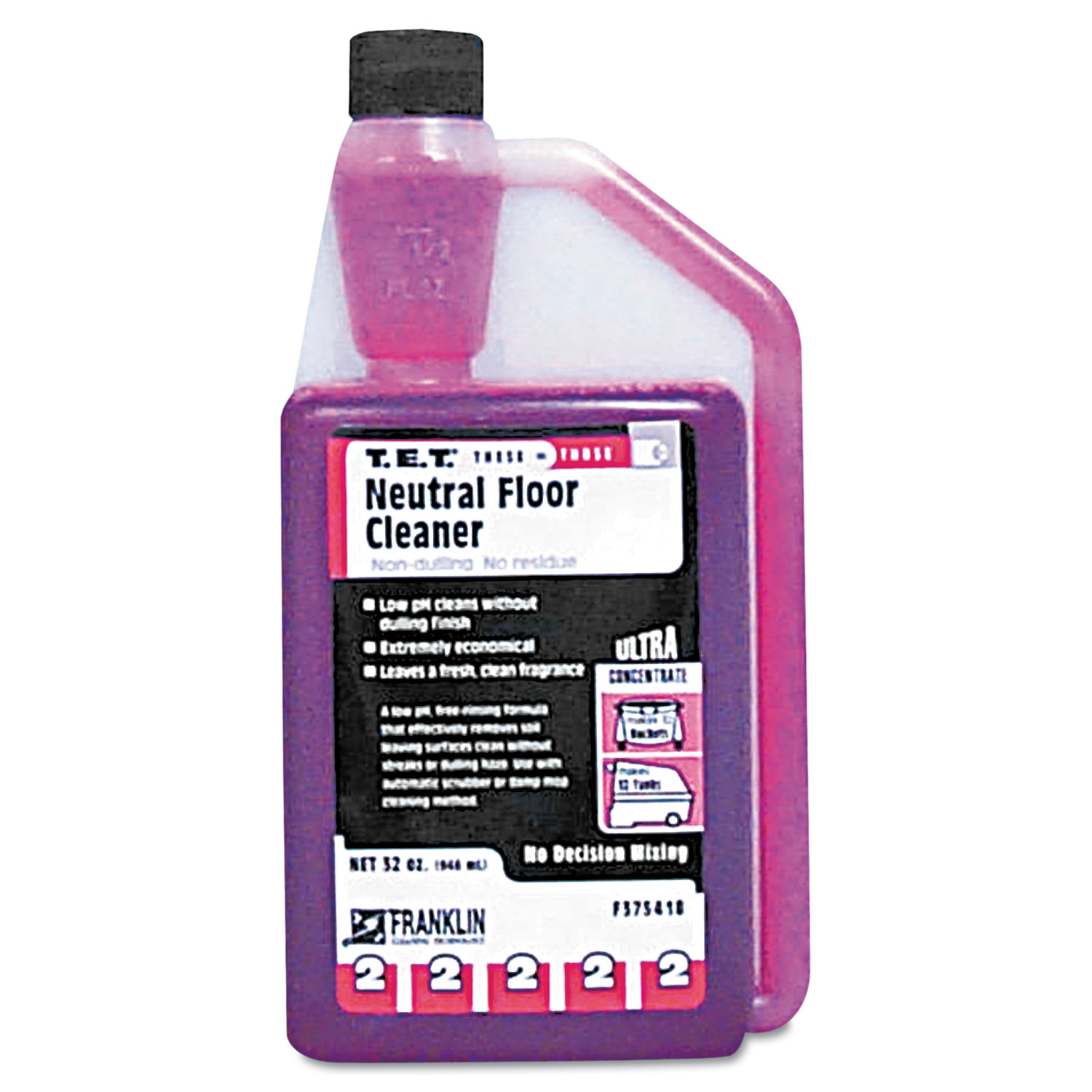  Franklin Cleaning Technology F375418 T.E.T. #2 Neutral Floor Cleaner, Citrus, 32oz Bottle, 3/Carton (FKLF375418) 