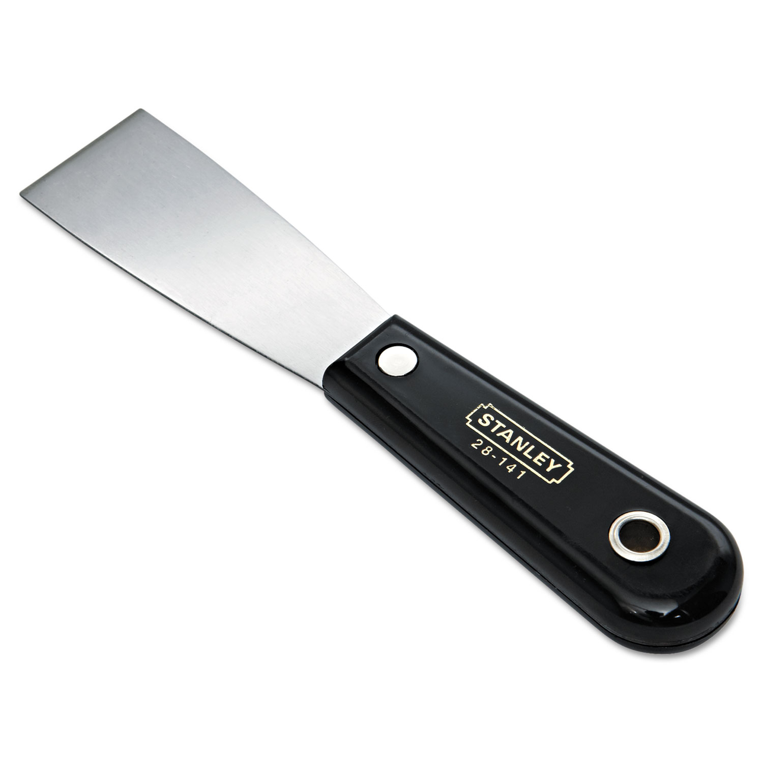 Nylon Handle Putty Knife, 1 1/2 Wide, Steel Blade, Black Handle