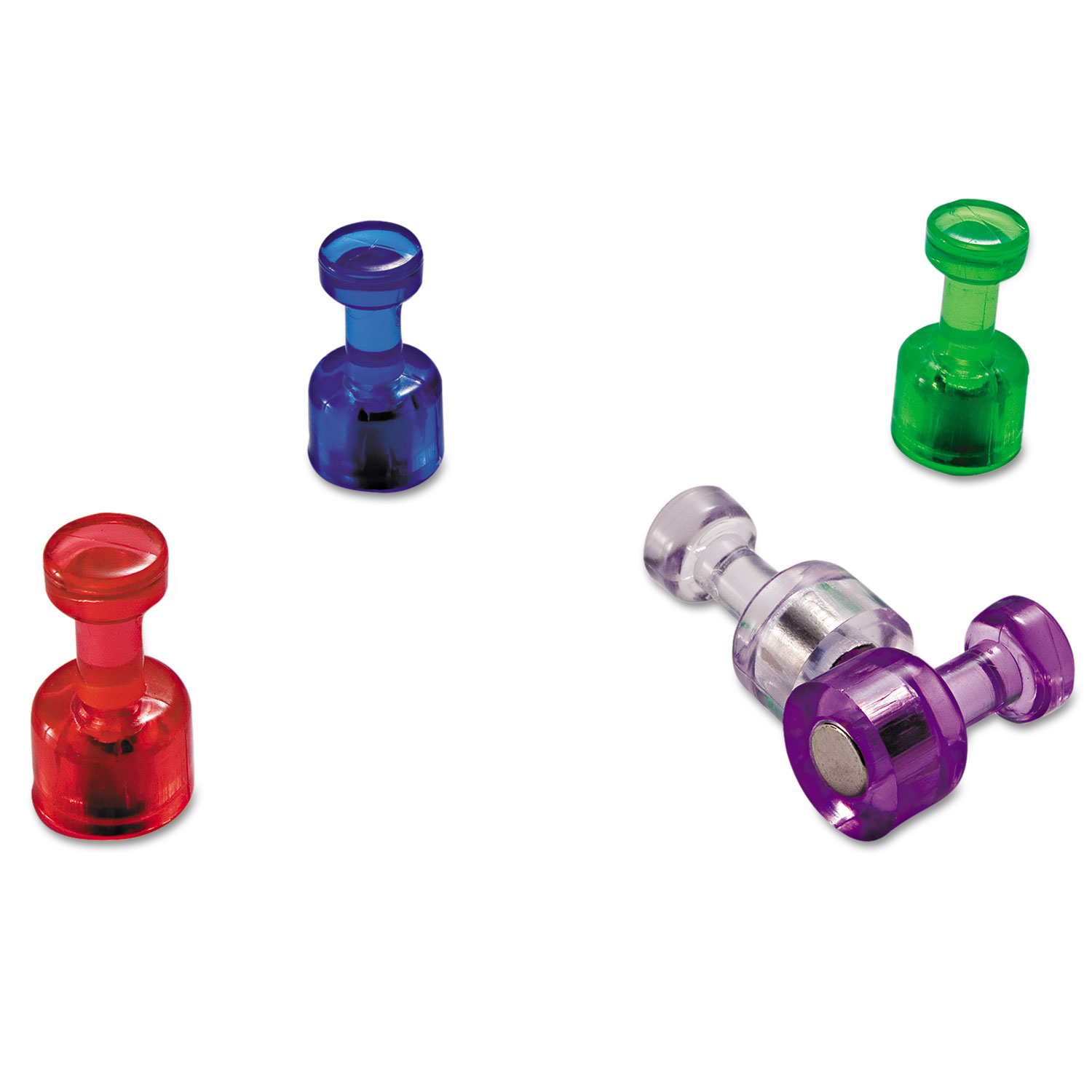 Push Pin Magnets, Assorted Translucent, 3/4 x 3/8, 10 per Pack