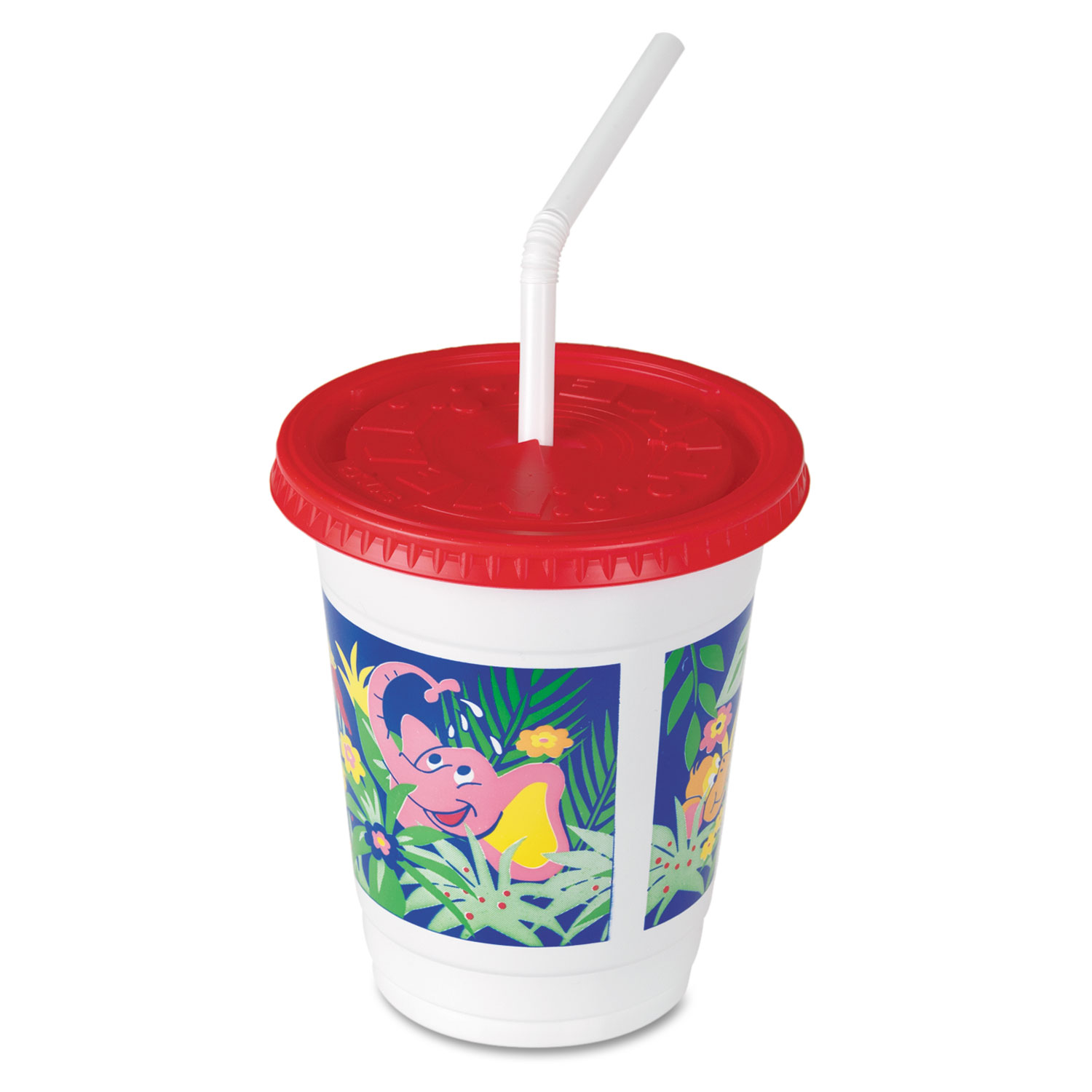  Dart CC12C-J5145 Plastic Kids' Cups with Lids/Straws, 12 oz, Jungle Print (SCCCC12CJ5145) 