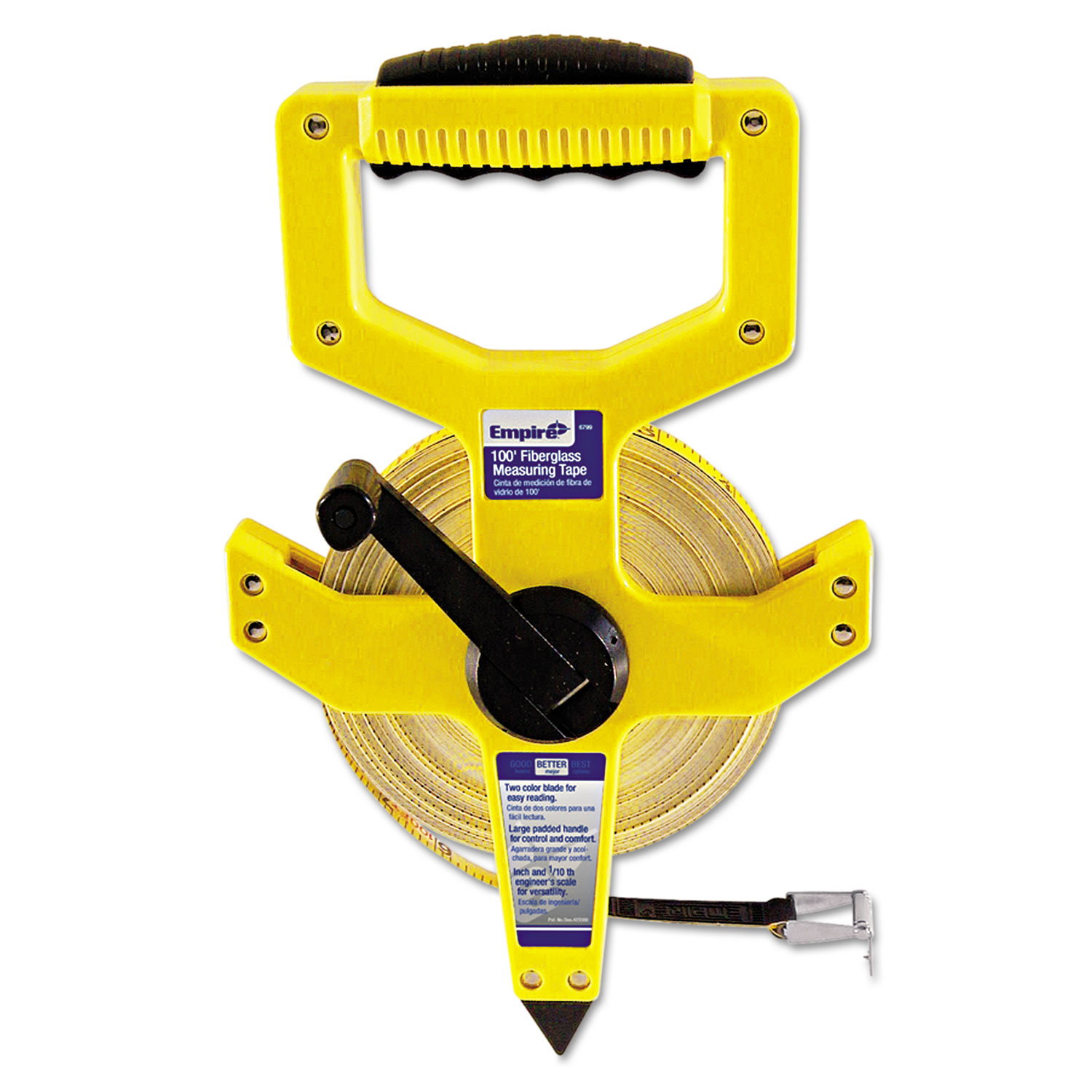 Open-Reel Fiberglass Measuring Tape,1/2x100ft, Yellow/White Blade, Yellow Case