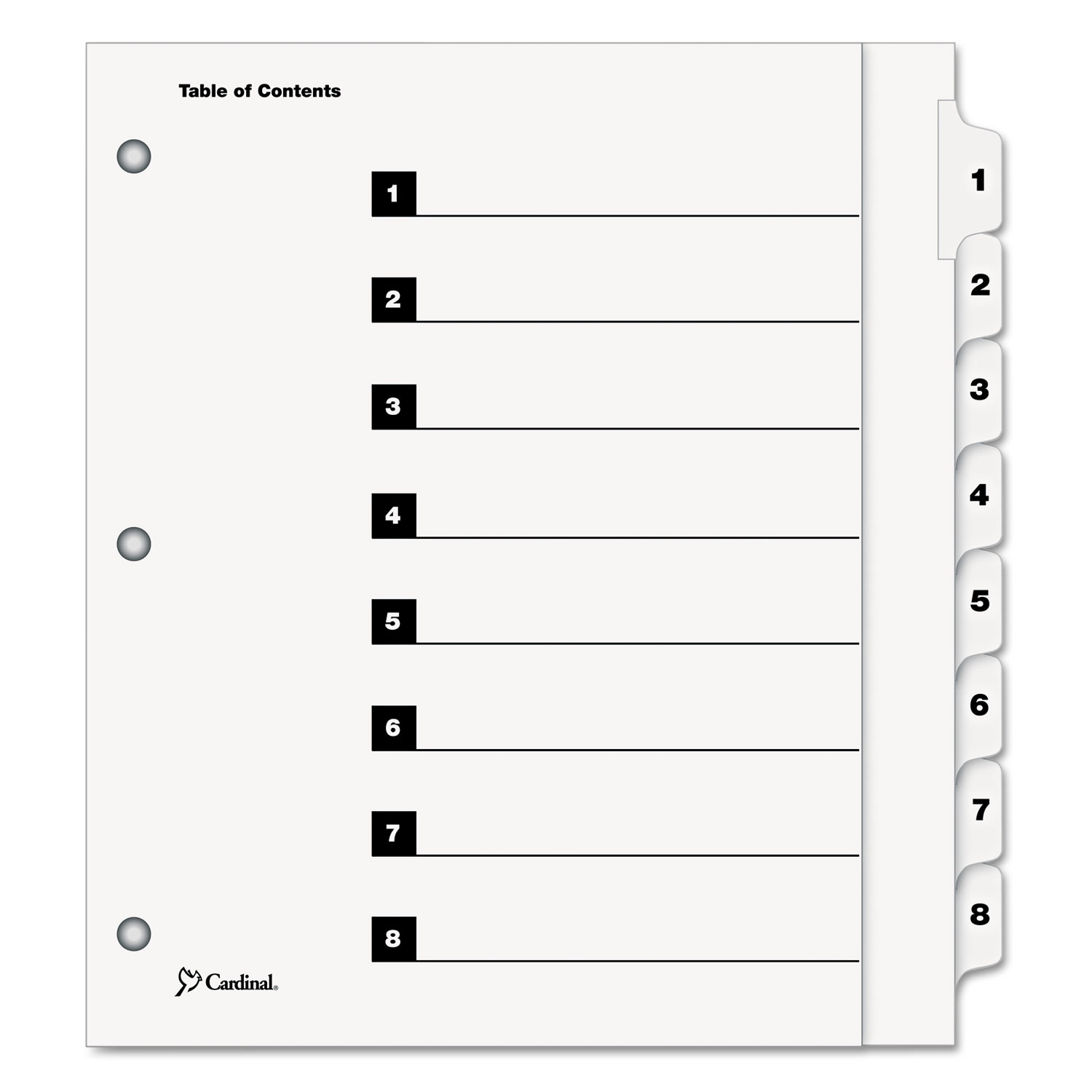  Cardinal 61813 OneStep Extra Wide Printable Table of Contents and Dividers, 8-Tab, 1 to 8, 11.25 x 9.75, White, 1 Set (CRD61813) 