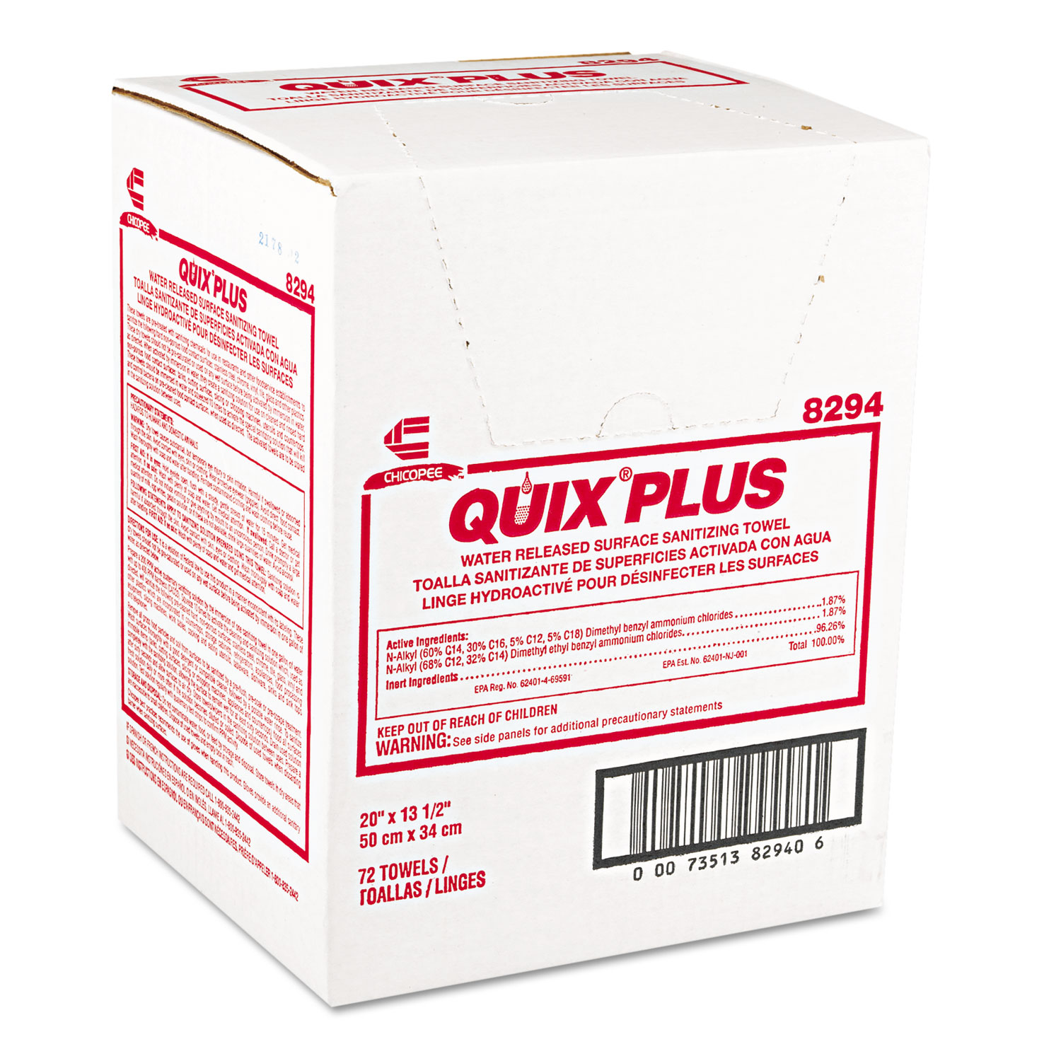  Chix CHI 8294 Quix Plus Disinfecting Towels, 13 1/2 x 20, Pink, 72/Carton (CHI8294) 