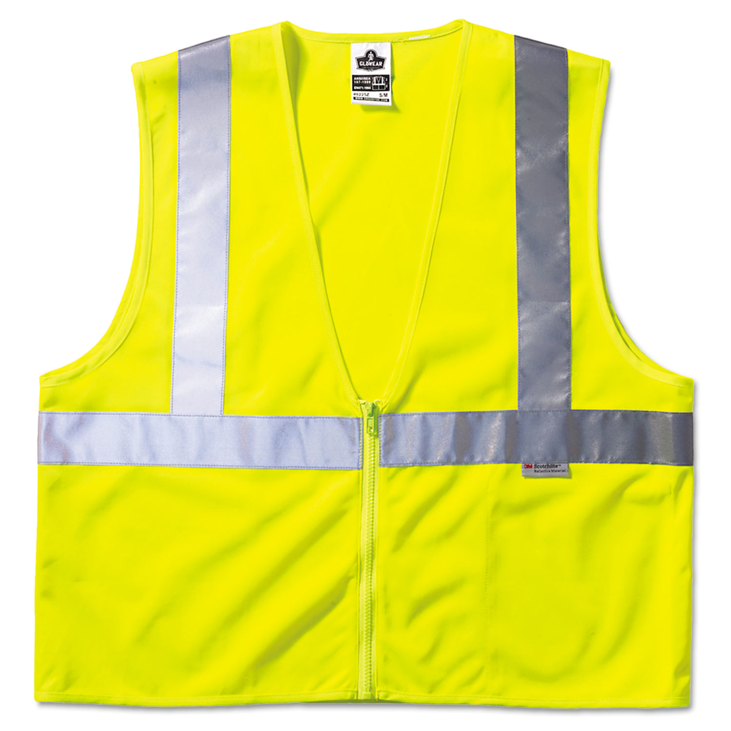 GloWear Class 2 Standard Vest, Lime, Mesh, Zip, Large/X-Large