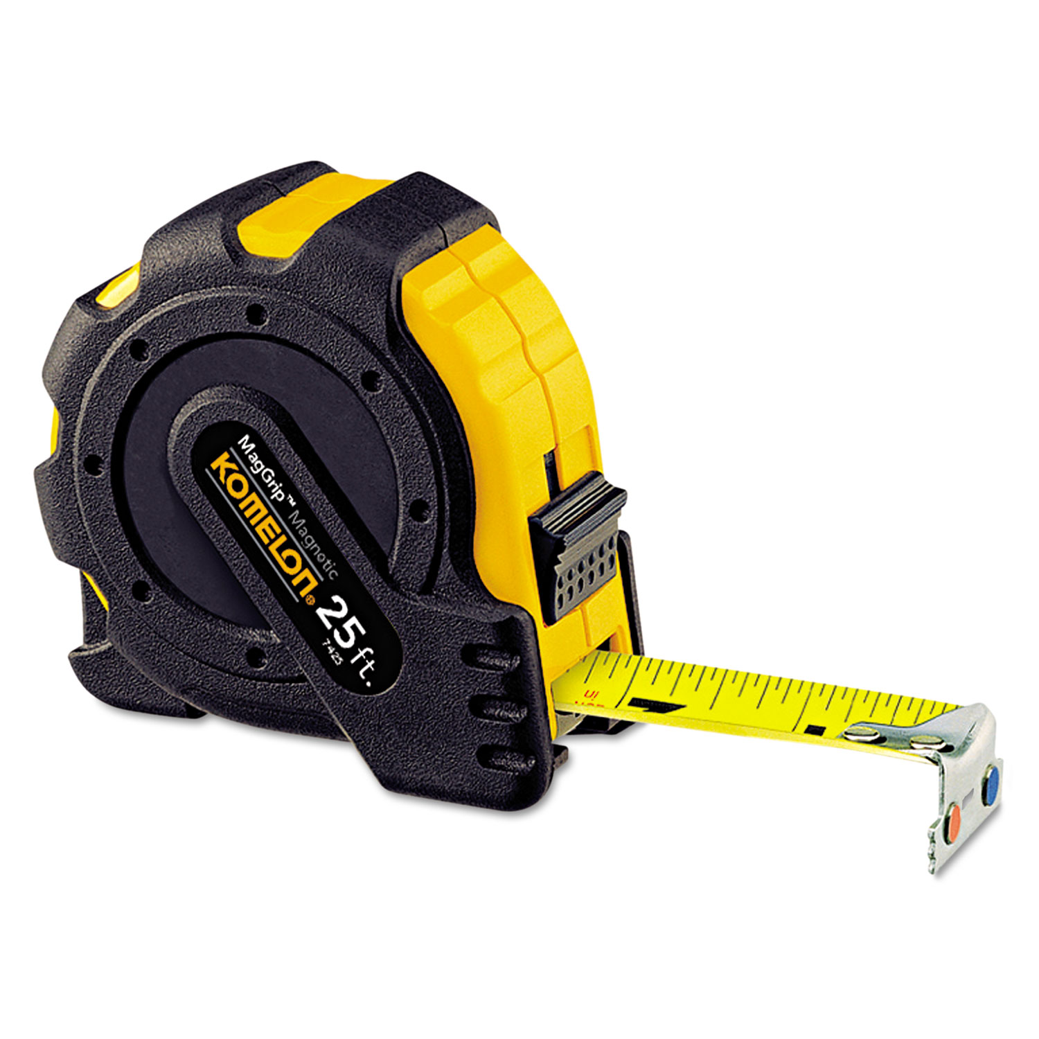 MagGrip Tape Measure, 1 x 25ft, Metal Case, Black/Yellow, 1/16 Graduation