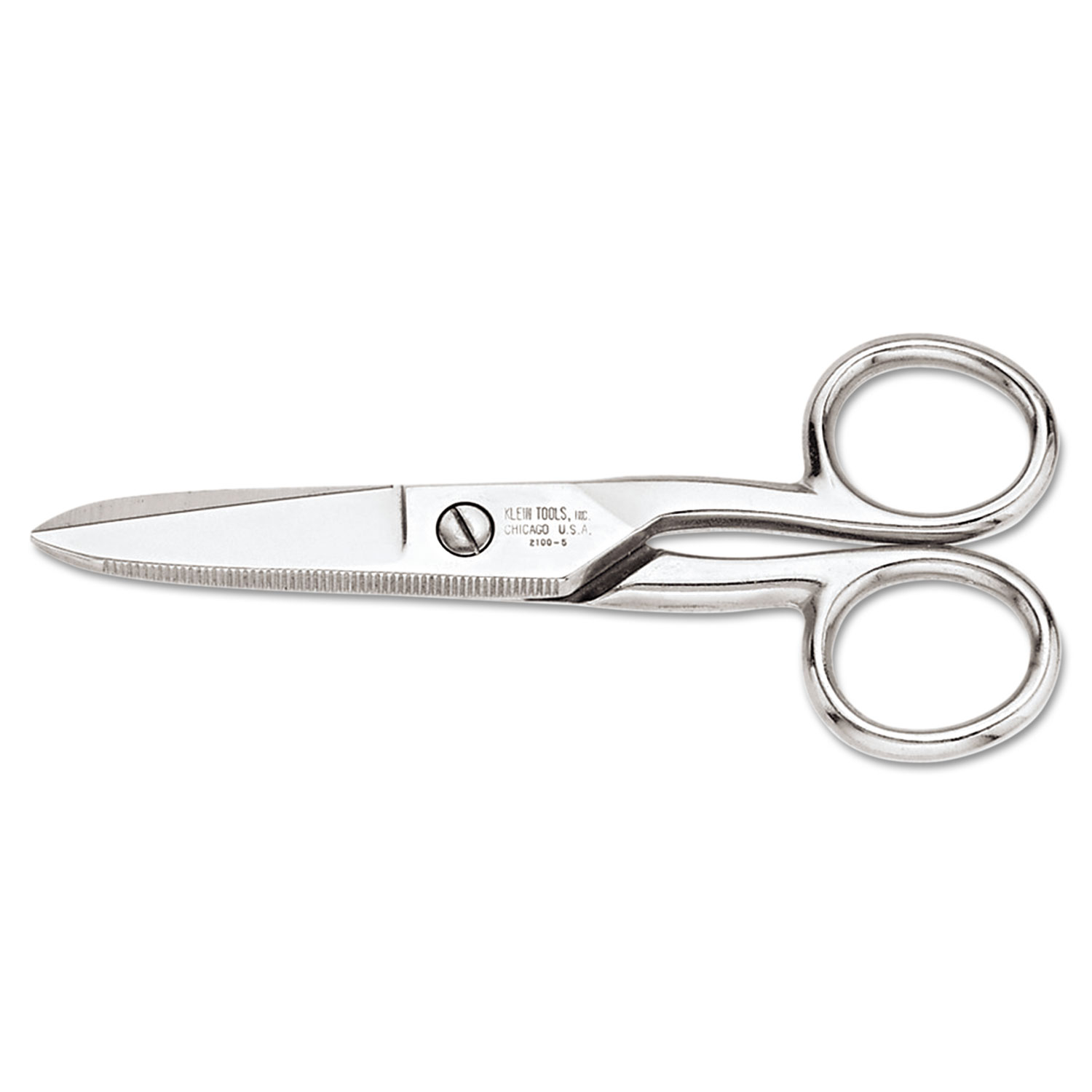  Klein Tools 9264476400 Electrician's Scissors 2100-5, Rounded Tip, 5.25 Long, Silver Straight Handle (KLN21005) 