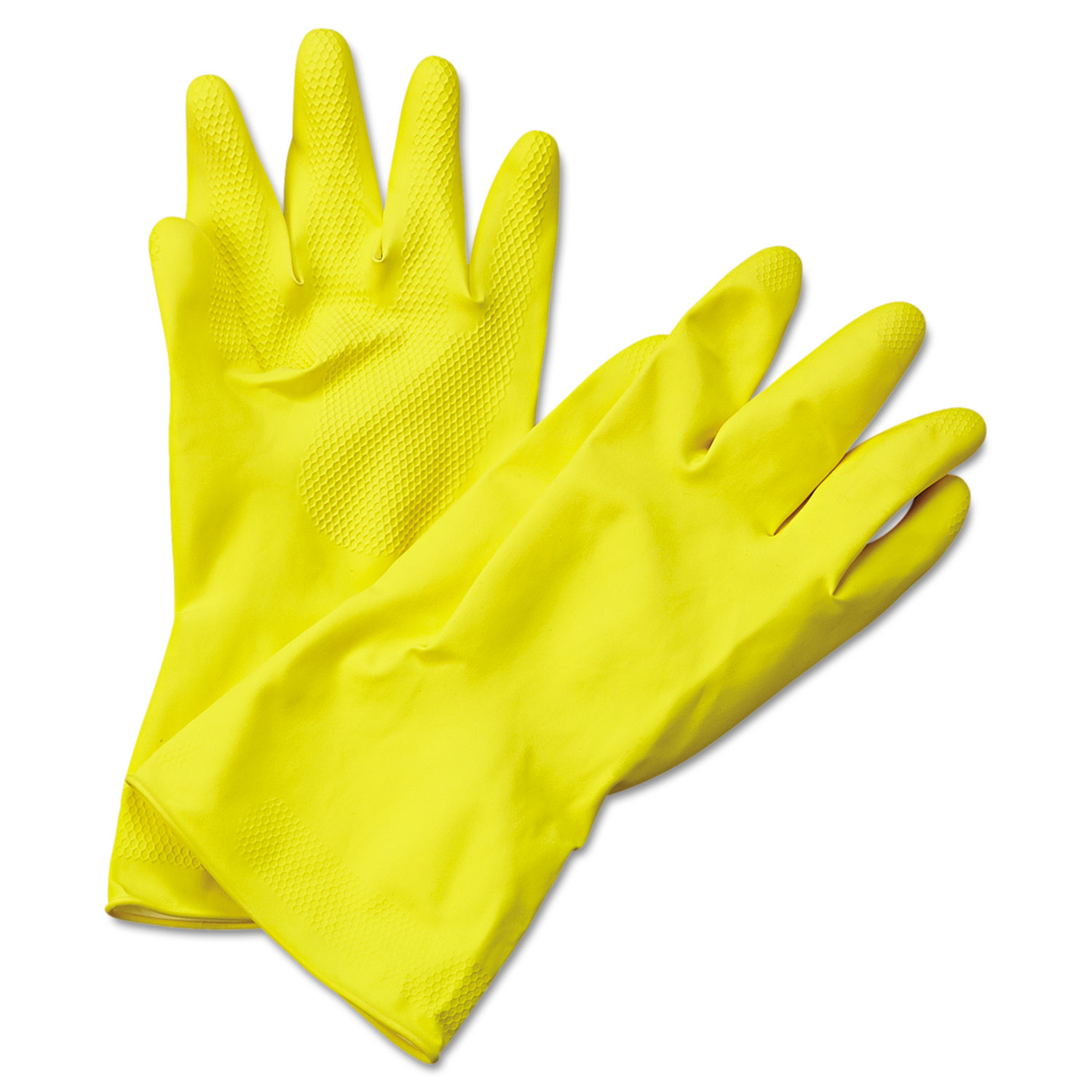 Boardwalk BWK242XL Flock-Lined Latex Cleaning Gloves, X-Large, Yellow, 12 Pairs (BWK242XL) 