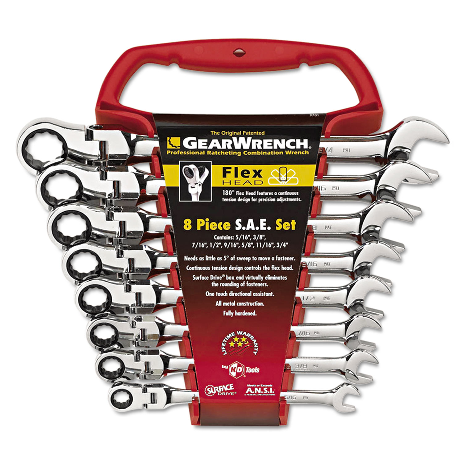 GearWrench 8-Piece Flex-Head Ratcheting-Box Combo Wrench, 5/16 - 3/4, 12-Pt Bx