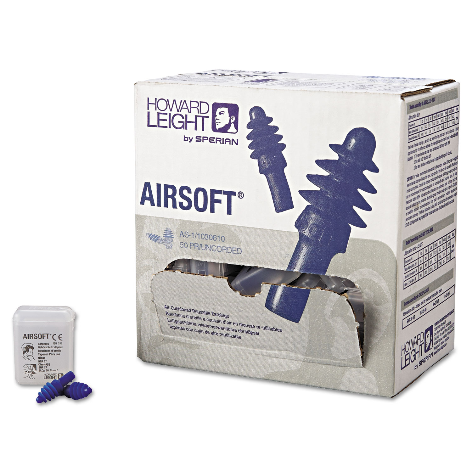 Airsoft Reusable Air Cushioned Earplugs, 50 Pair/ Box