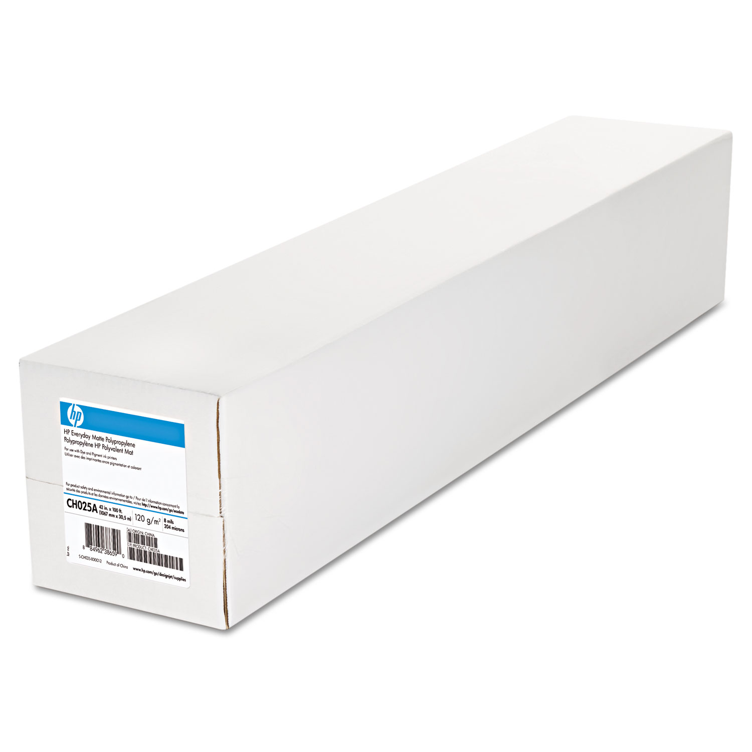  HP CH025A Everyday Matte Polypropylene Roll Film, 2 Core, 8 mil, 42 x 100ft, White, 2/Pack (HEWCH025A) 