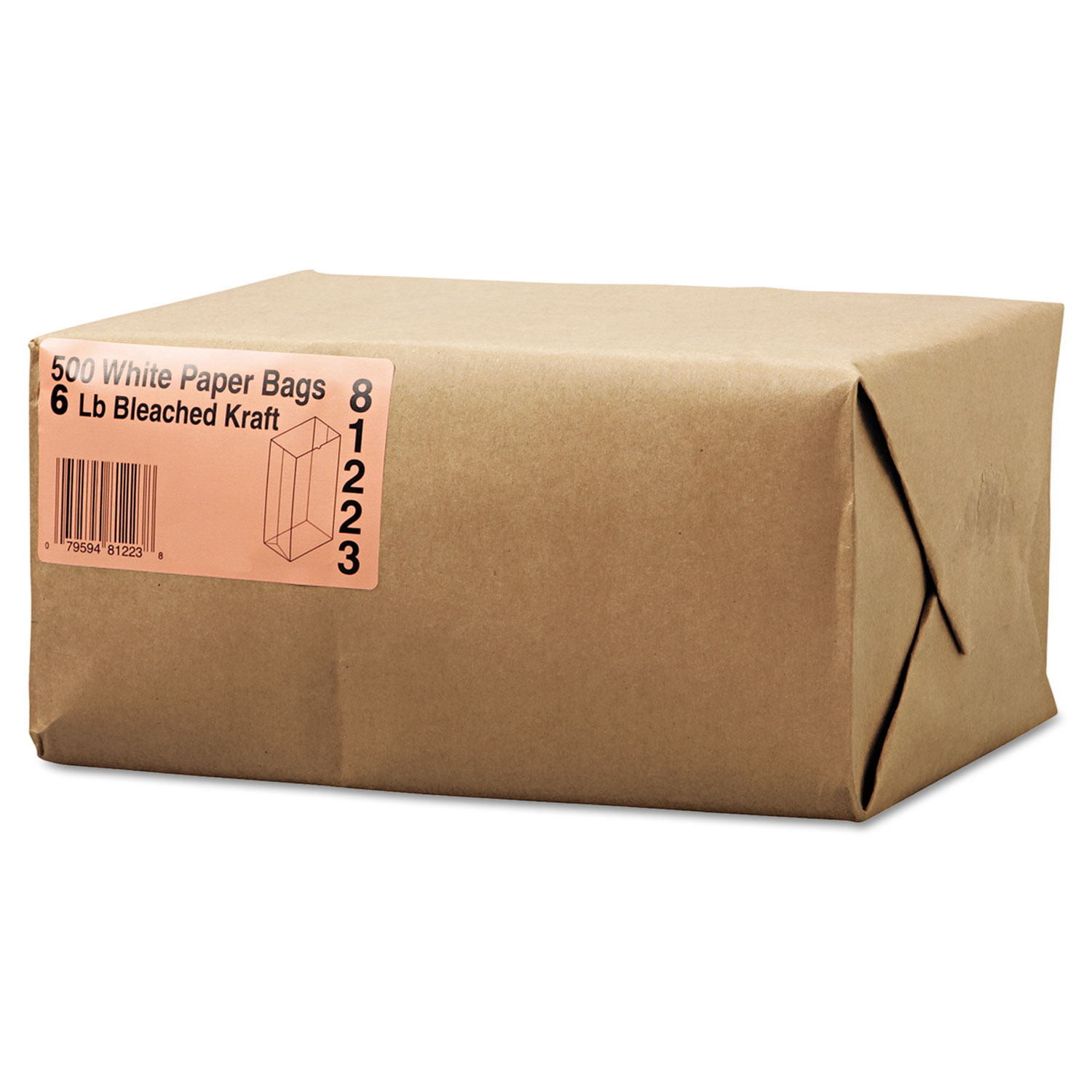 #6 Paper Grocery Bag, 35lb White, Standard 6 x 3 5/8 x 11 1/16, 500 bags
