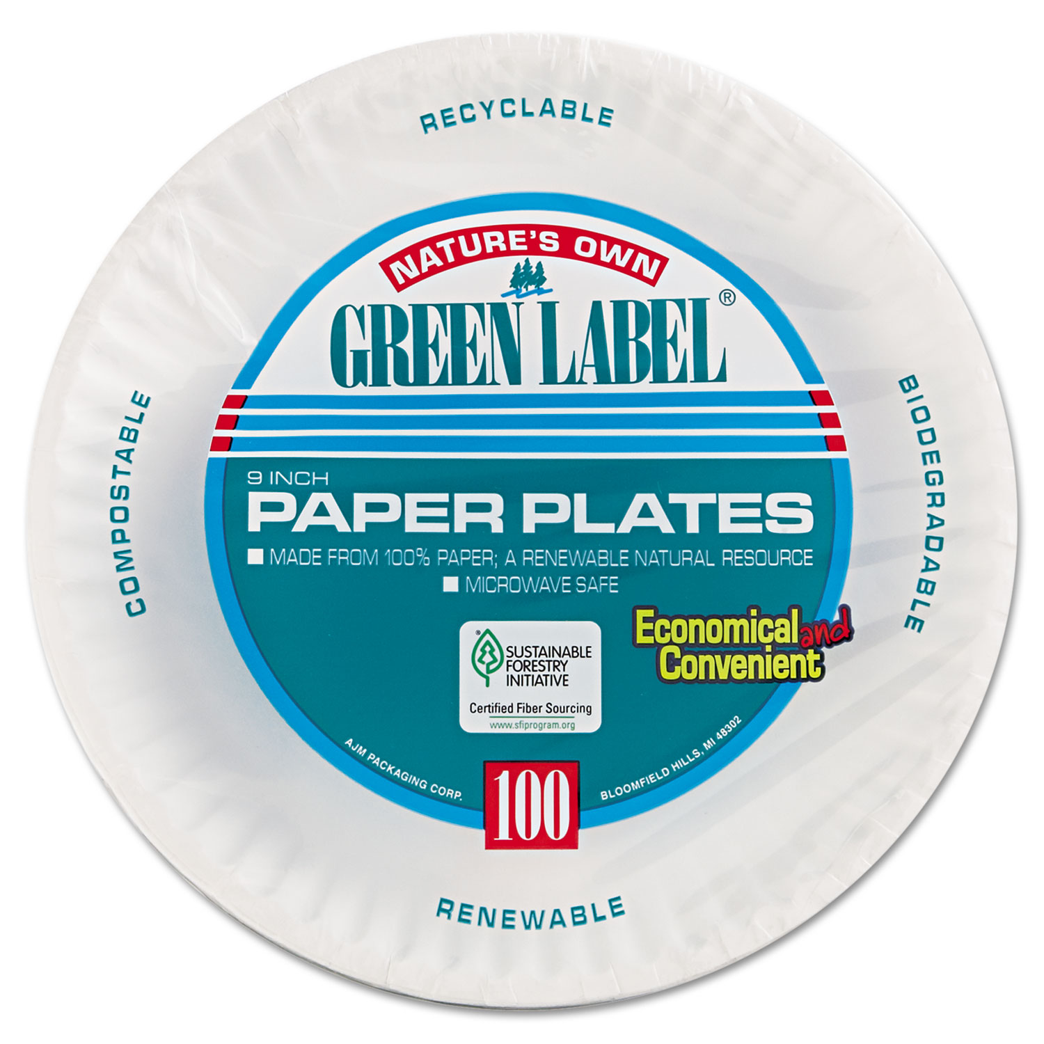 Paper Plates, 9 Diameter, White, 100/Pack, 12 Packs/Carton