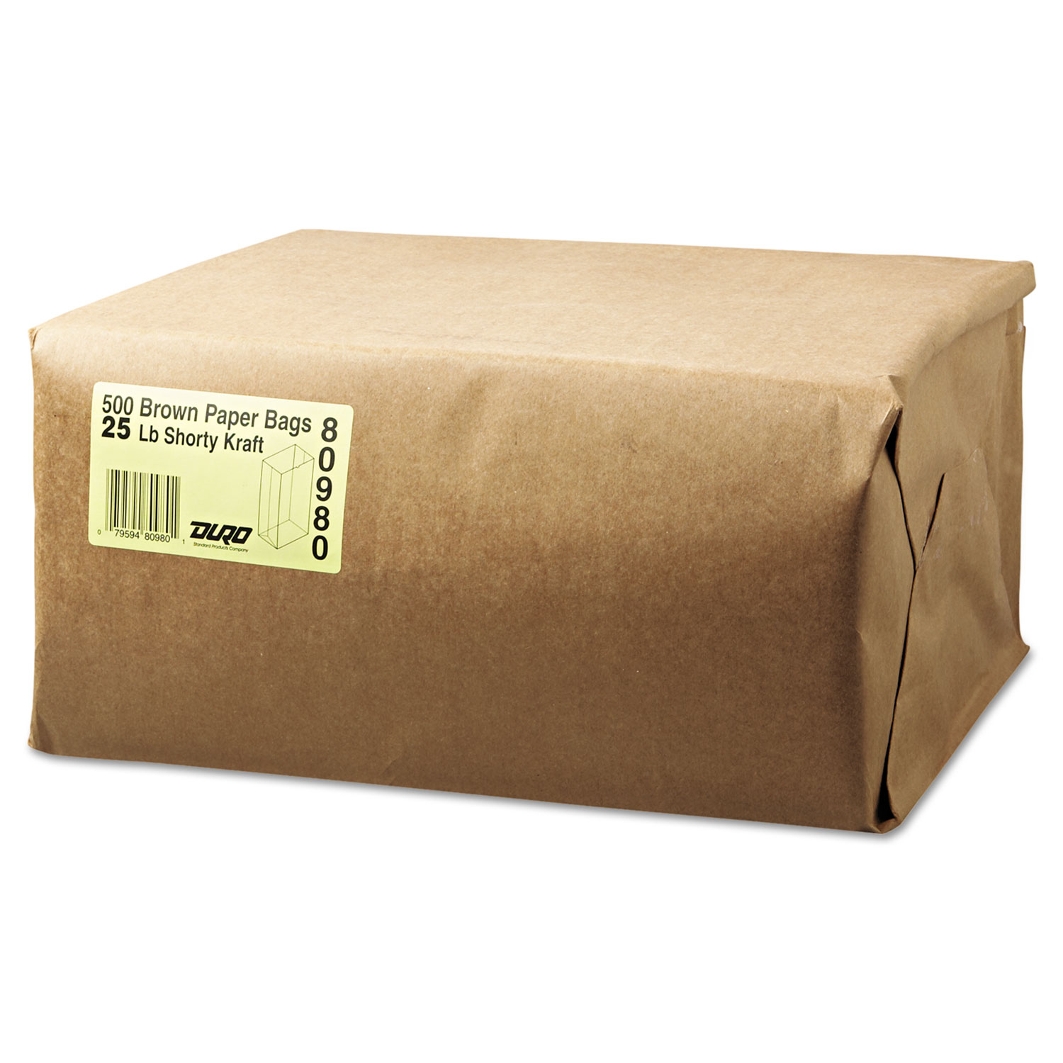 #25 Squat Paper Grocery Bag, 40lb Kraft, Standard 8 1/4 x6 1/8 x15 7/8, 500 bags