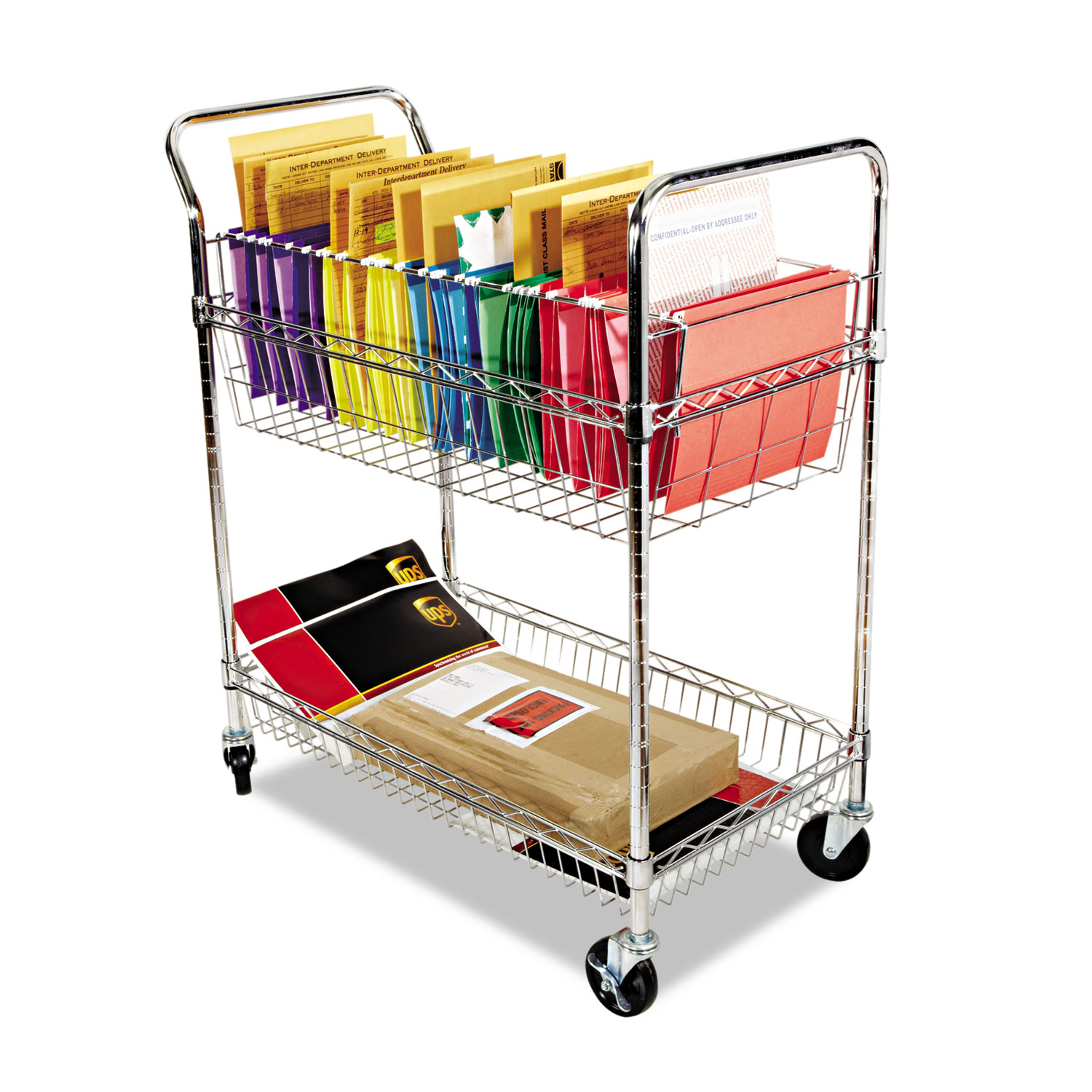  Alera ALEMC3518SR Carry-all Cart/Mail Cart, Two-Shelf, 34.88w x 18d x 39.5h, Silver (ALEMC3518SR) 