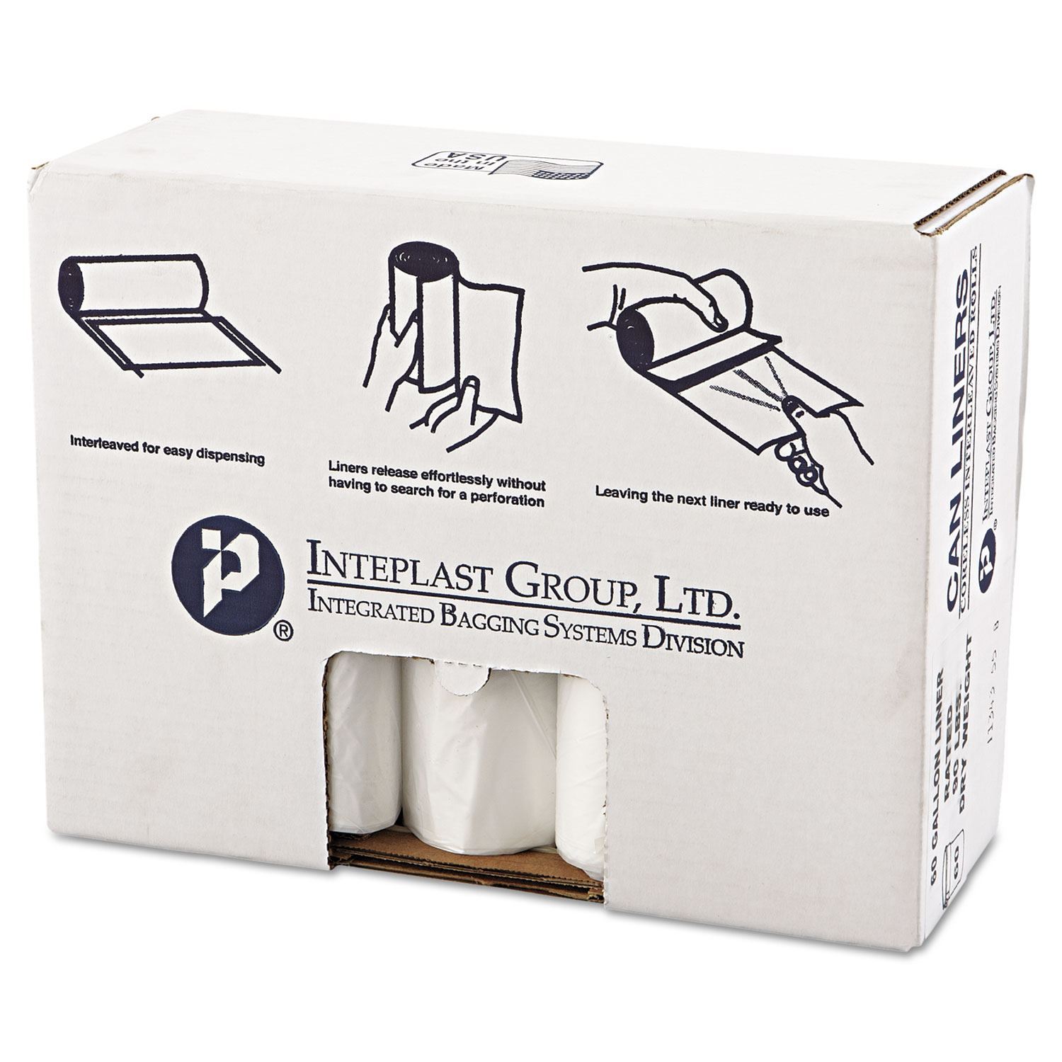 High-Density Commercial Can Liners Value Pack, 60 gal, 19 microns, 38" x 58", Clear, 150/Carton