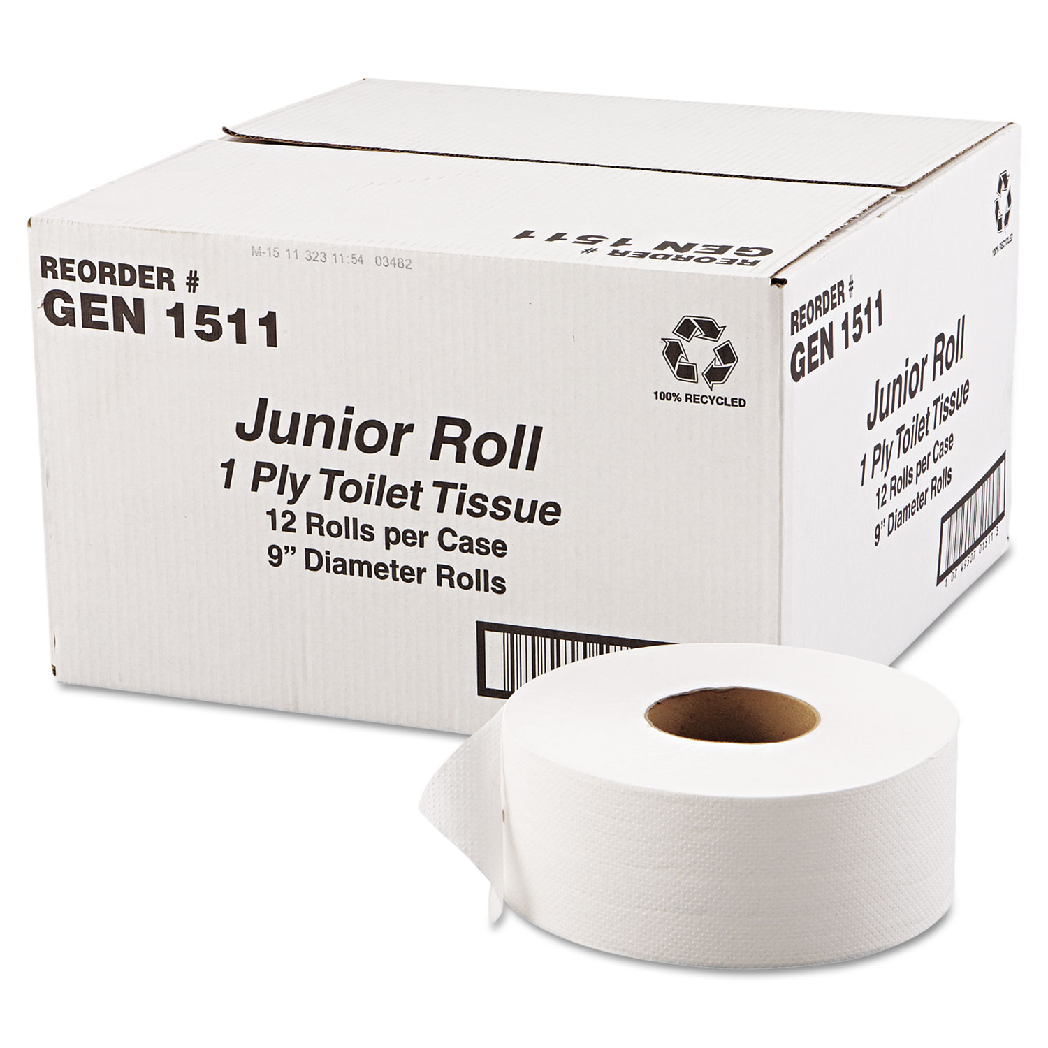 JRT Jumbo Bath Tissue, 1-Ply, White, 9 dia, 12 Rolls/Carton
