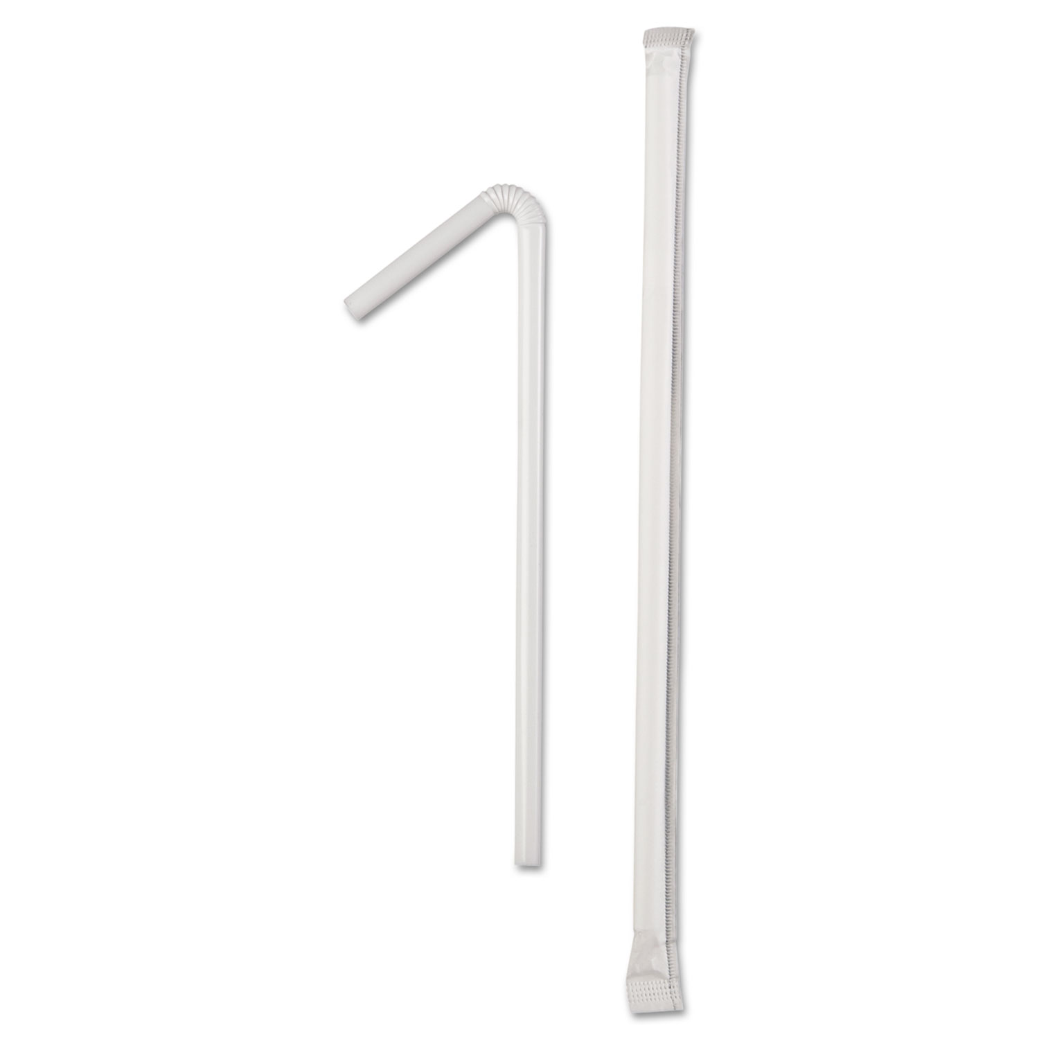 Wrapped Flex Straws, 7 3/4", Polypropylene, White, 10000/Carton