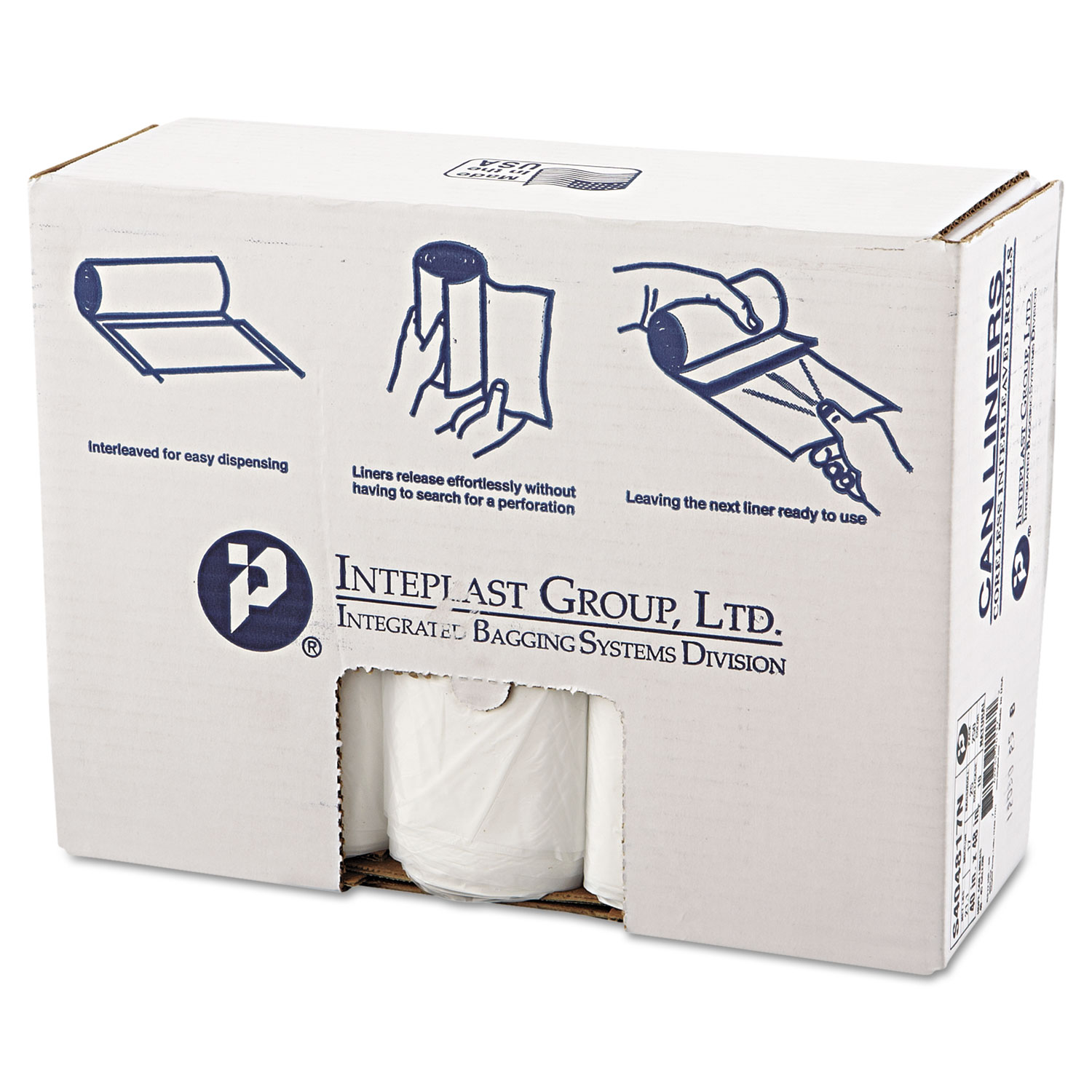 High-Density Interleaved Commercial Can Liners, 45 gal, 17 microns, 40" x 48", Clear, 250/Carton