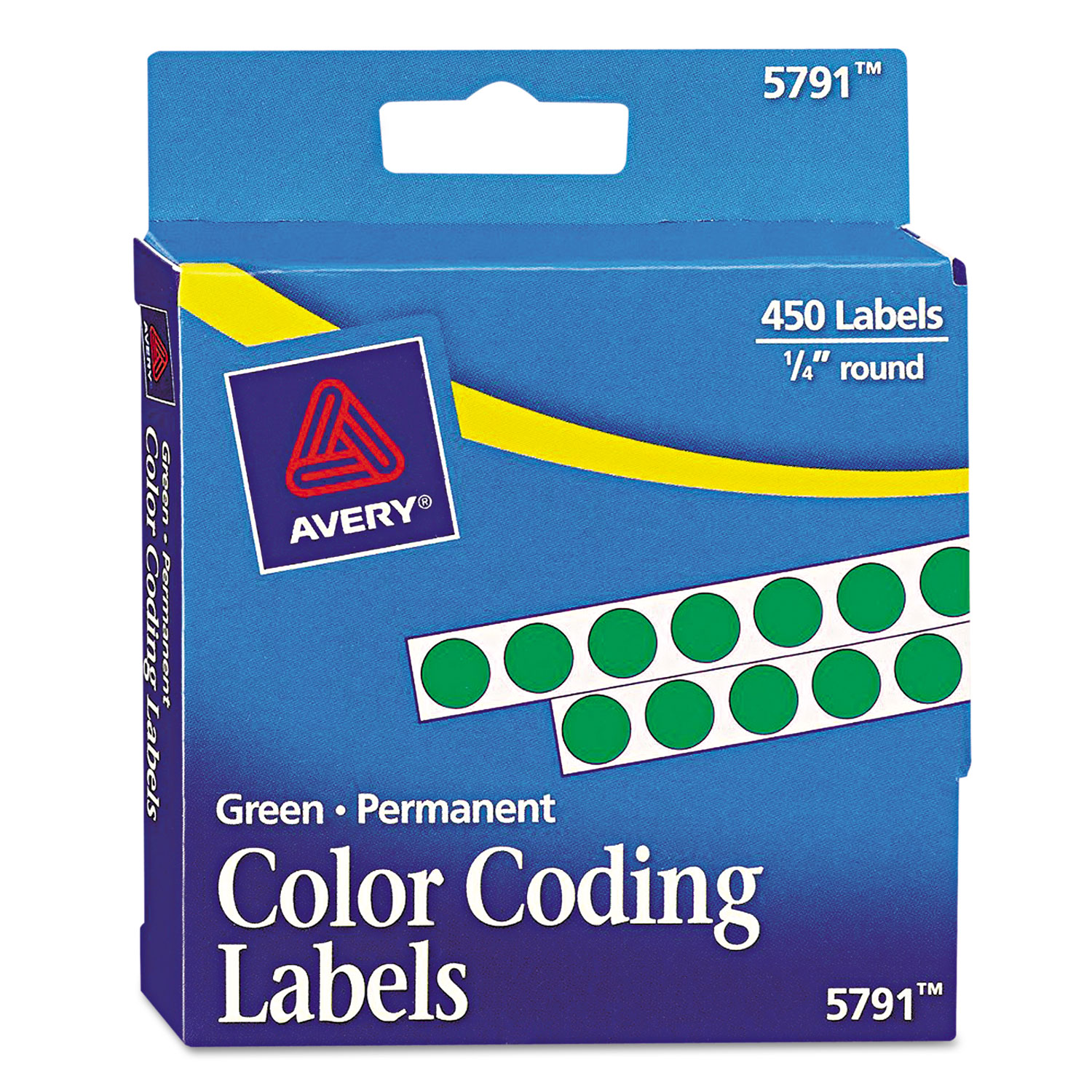 Permanent Self-Adhesive Round Color-Coding Labels, 1/4 dia, Green, 450/Pack