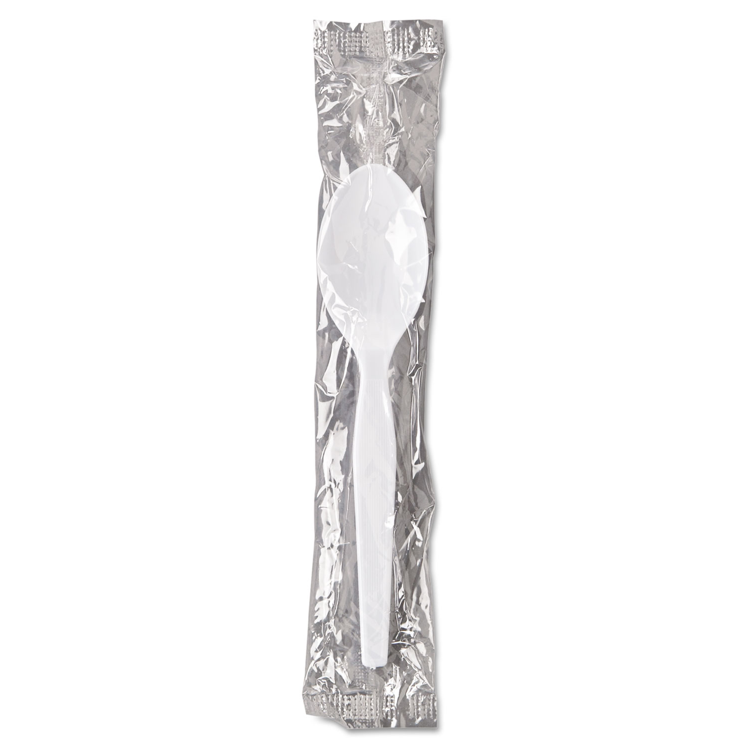 Individually Wrapped Polystyrene Cutlery, Teaspoons, White, 1000/Carton