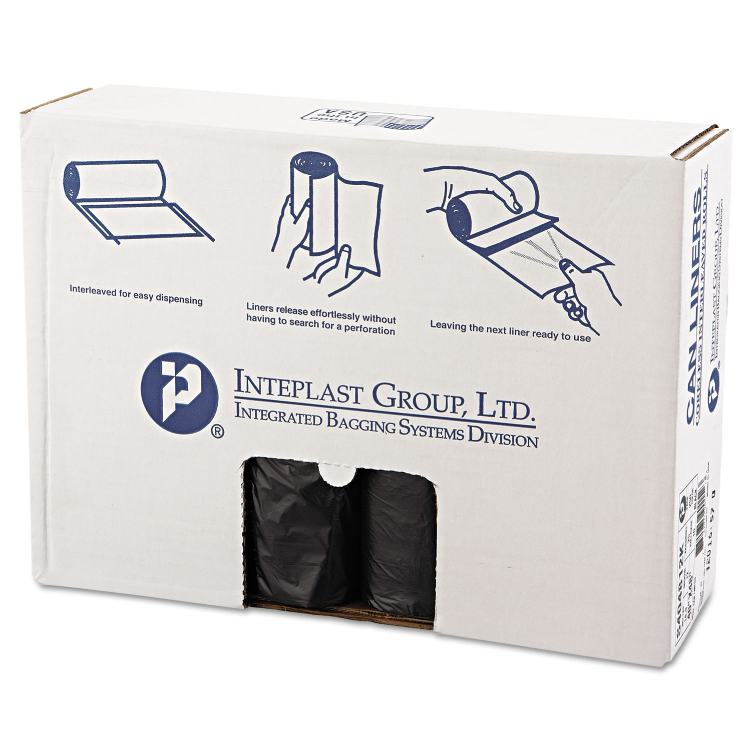  Inteplast Group S404812K High-Density Interleaved Commercial Can Liners, 45 gal, 12 microns, 40 x 48, Black, 250/Carton (IBSS404812K) 