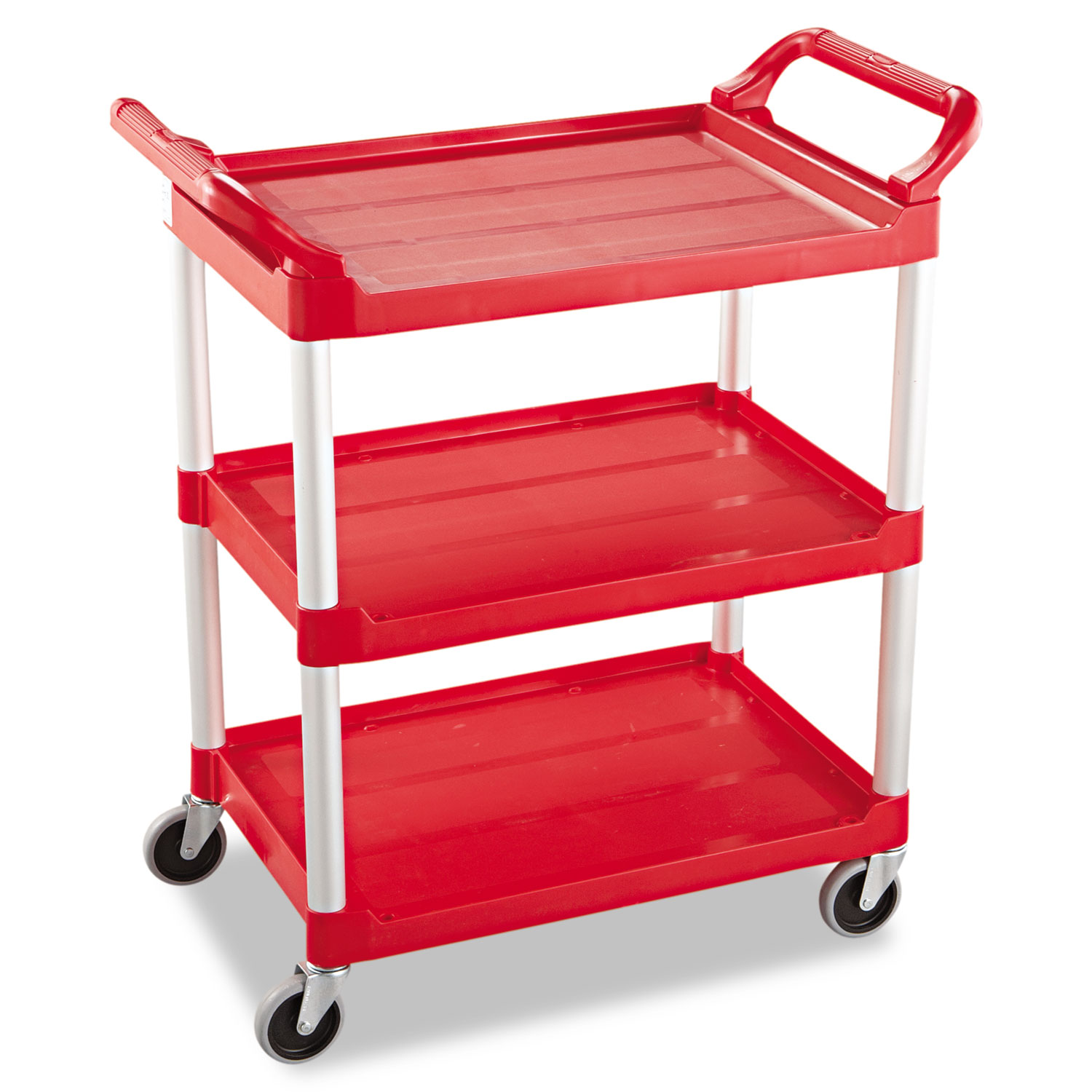  Rubbermaid Commercial 342488RED Service Cart, 200-lb Capacity, Three-Shelf, 18.63w x 33.63d x 37.75h, Red (RCP342488RED) 
