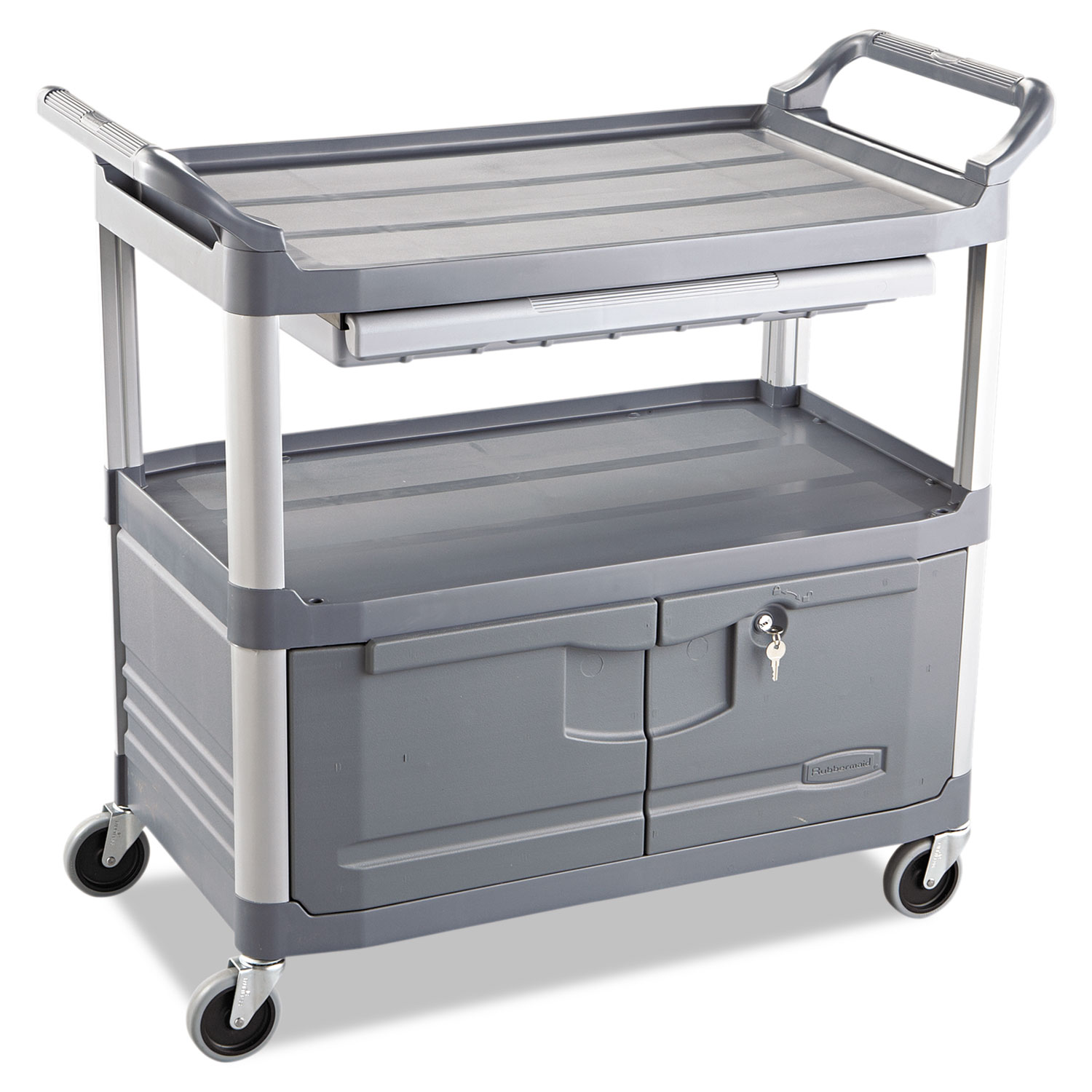 Xtra Utility Cart with Enclosed Sides and Back, Plastic, 3 Shelves, 300 lb  Capacity, 20 x 40.63 x 37.8, Black - Utility Carts
