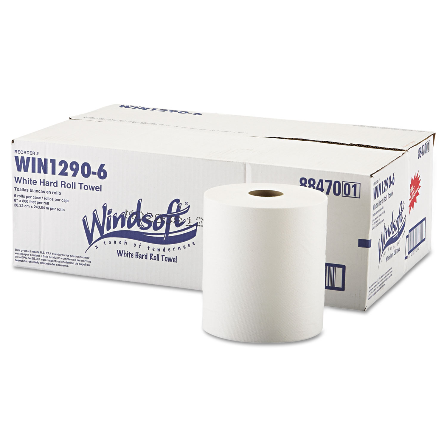 Nonperforated Roll Towels, 1-Ply, White, 8 x 800ft, 6 Rolls/Carton