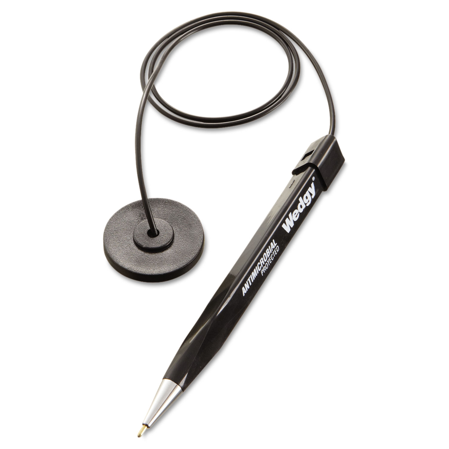  MMF Industries 28408 Wedgy Antimicrobial Ballpoint Counter Pen w/Round Base, 1mm, Blue Ink, Black Barrel (MMF28408) 