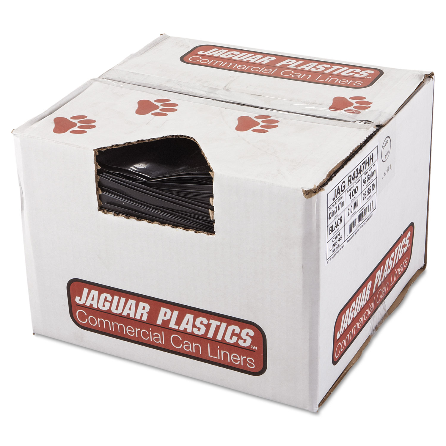  Jaguar Plastics JAGR4347HH Repro Low-Density Can Liners, 56 gal, 2 mil, 43 x 47, Black, 100/Carton (JAGR4347HH) 