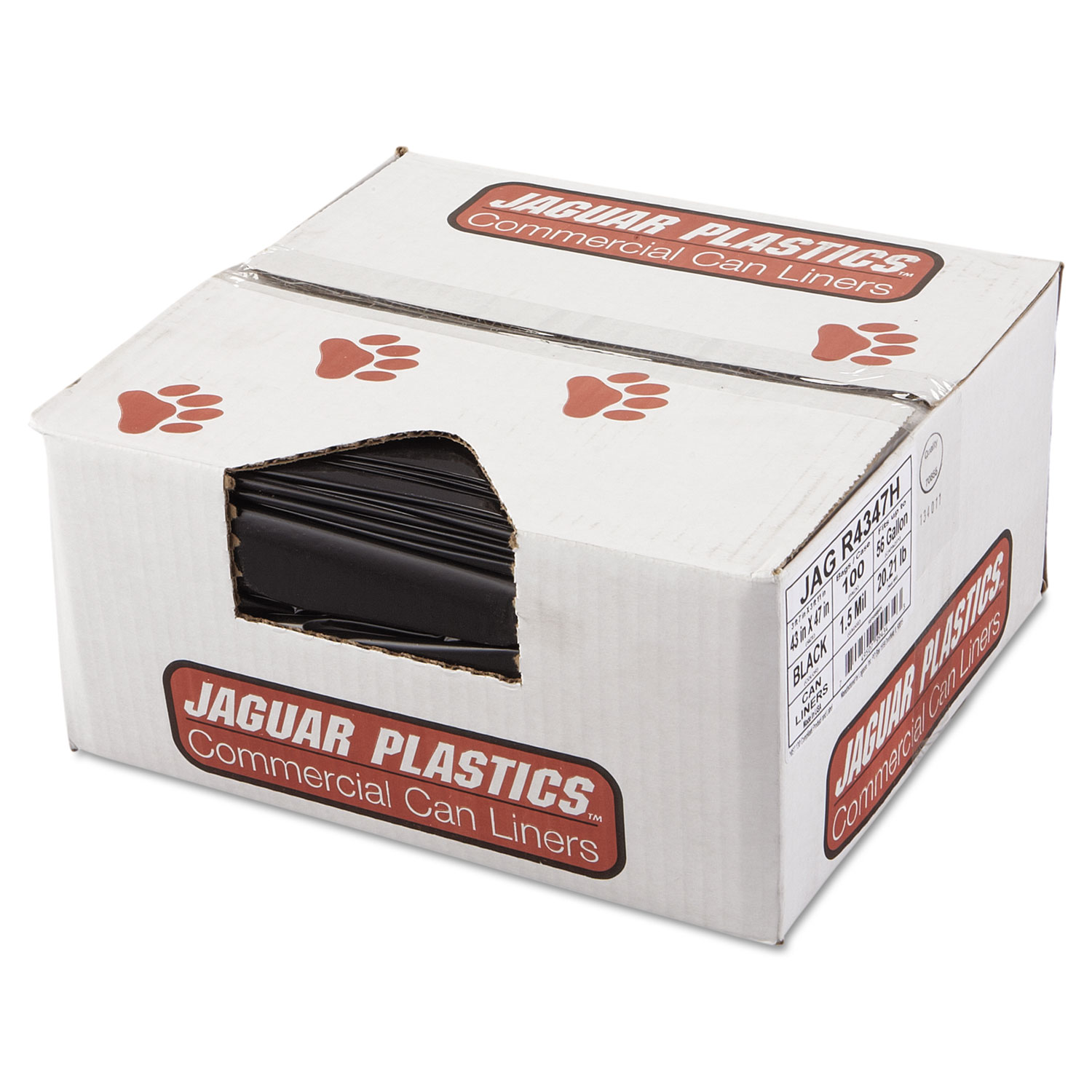 Jaguar Plastics JAGR4347H Repro Low-Density Can Liners, 56 gal, 1.5 mil, 43 x 47, Black, 100/Carton (JAGR4347H) 